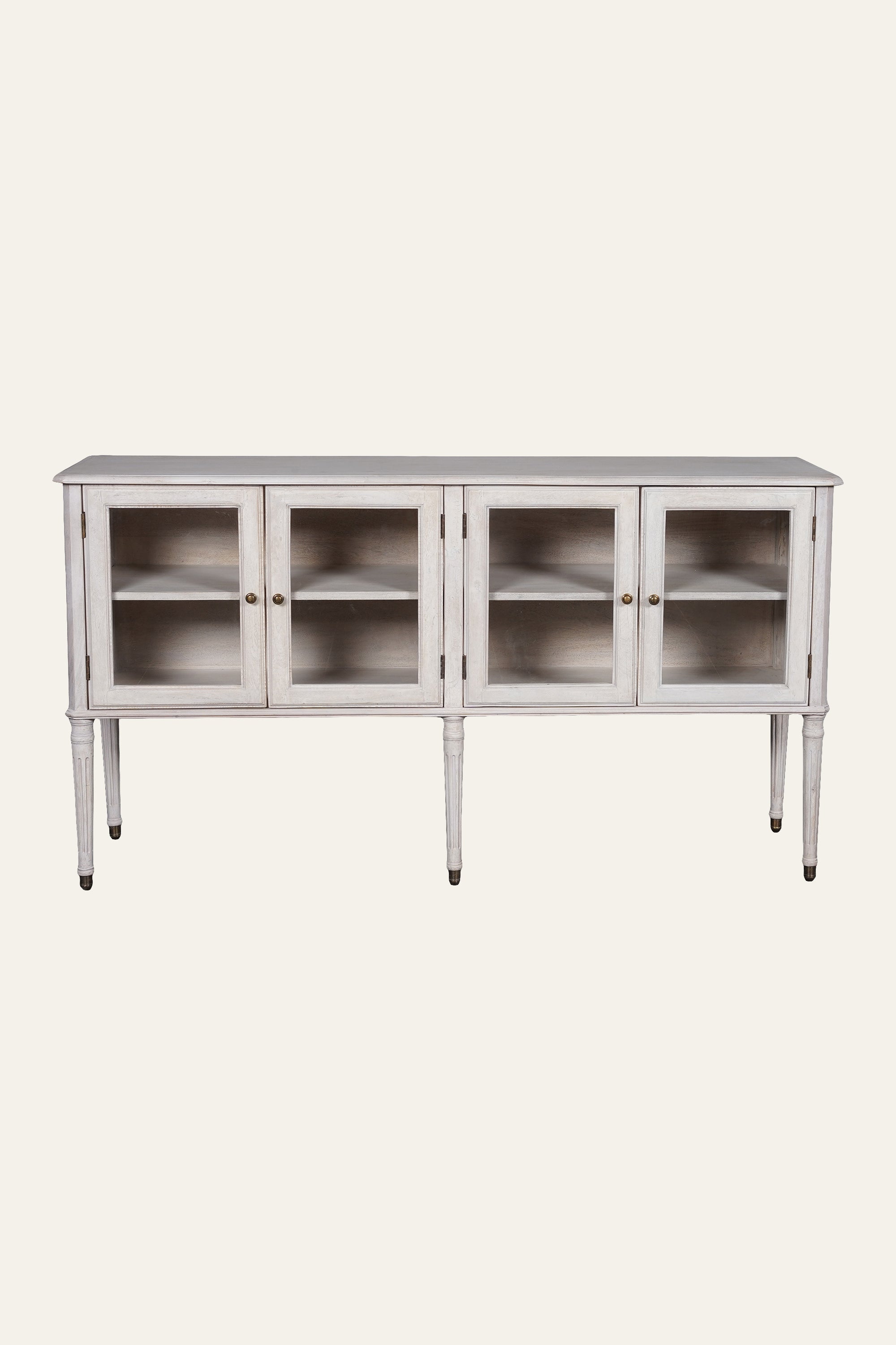 Tapered Leg Wooden 4-Glass Door TV Unit in Distressed Finish