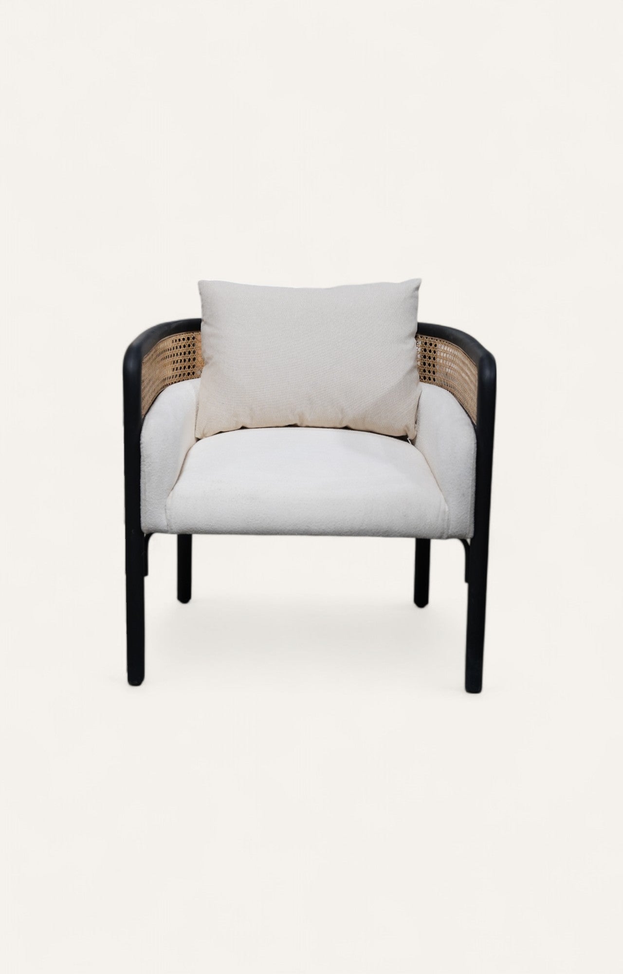 Cane Armchair in Linen and Black Frame