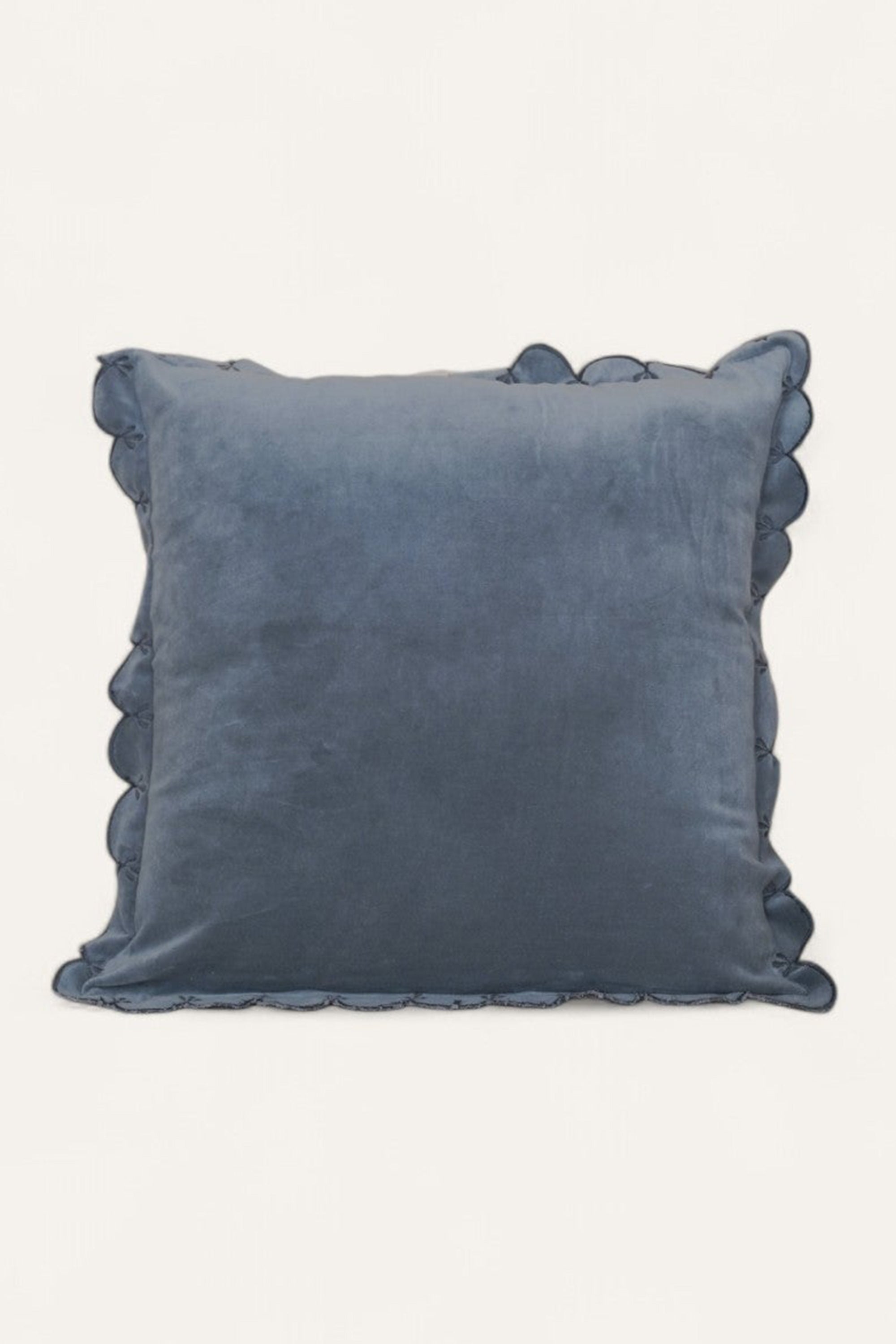 Slate Velvet Piping Ruffle Cushion Cover