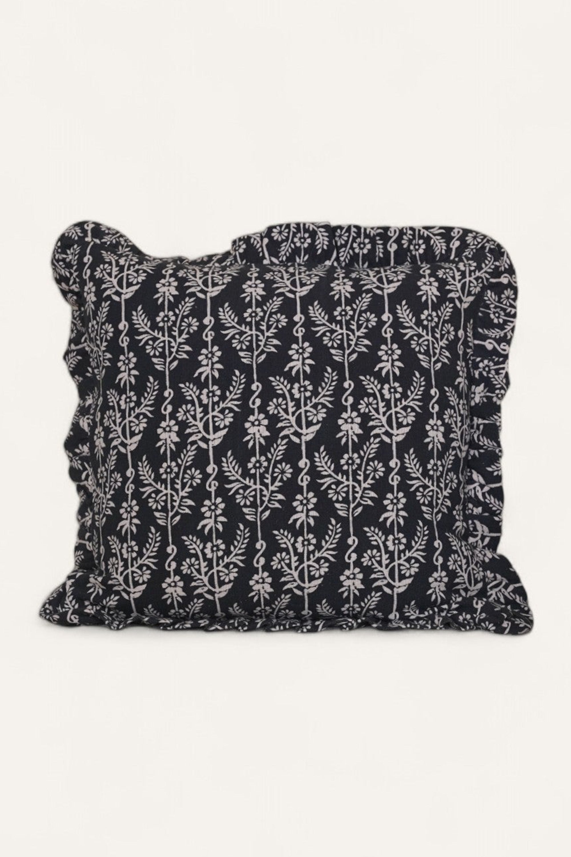 Noir Blossom Block Print Cushion Cover