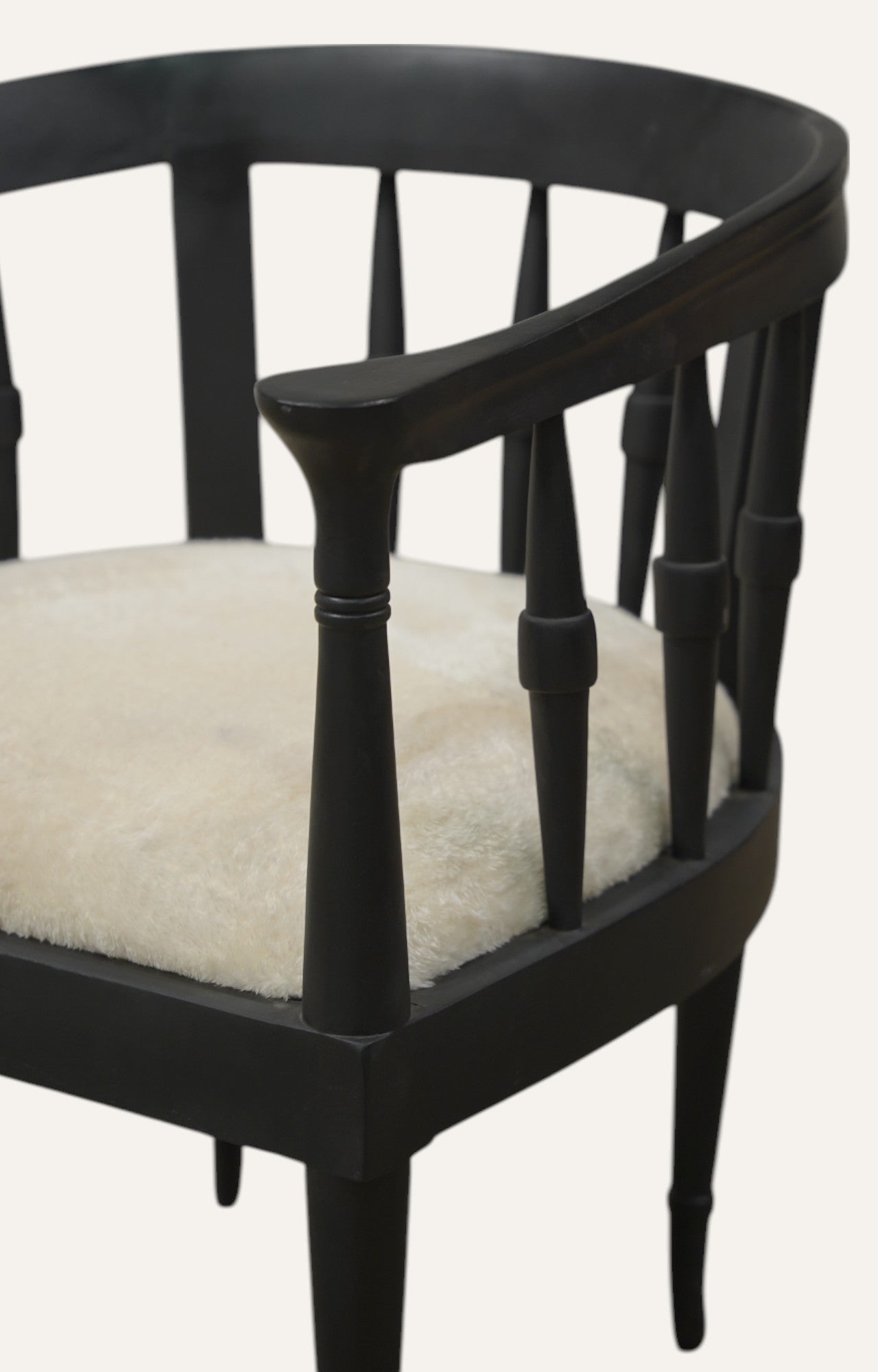 Black Mid-Century Armchair with Faux Fur Seat