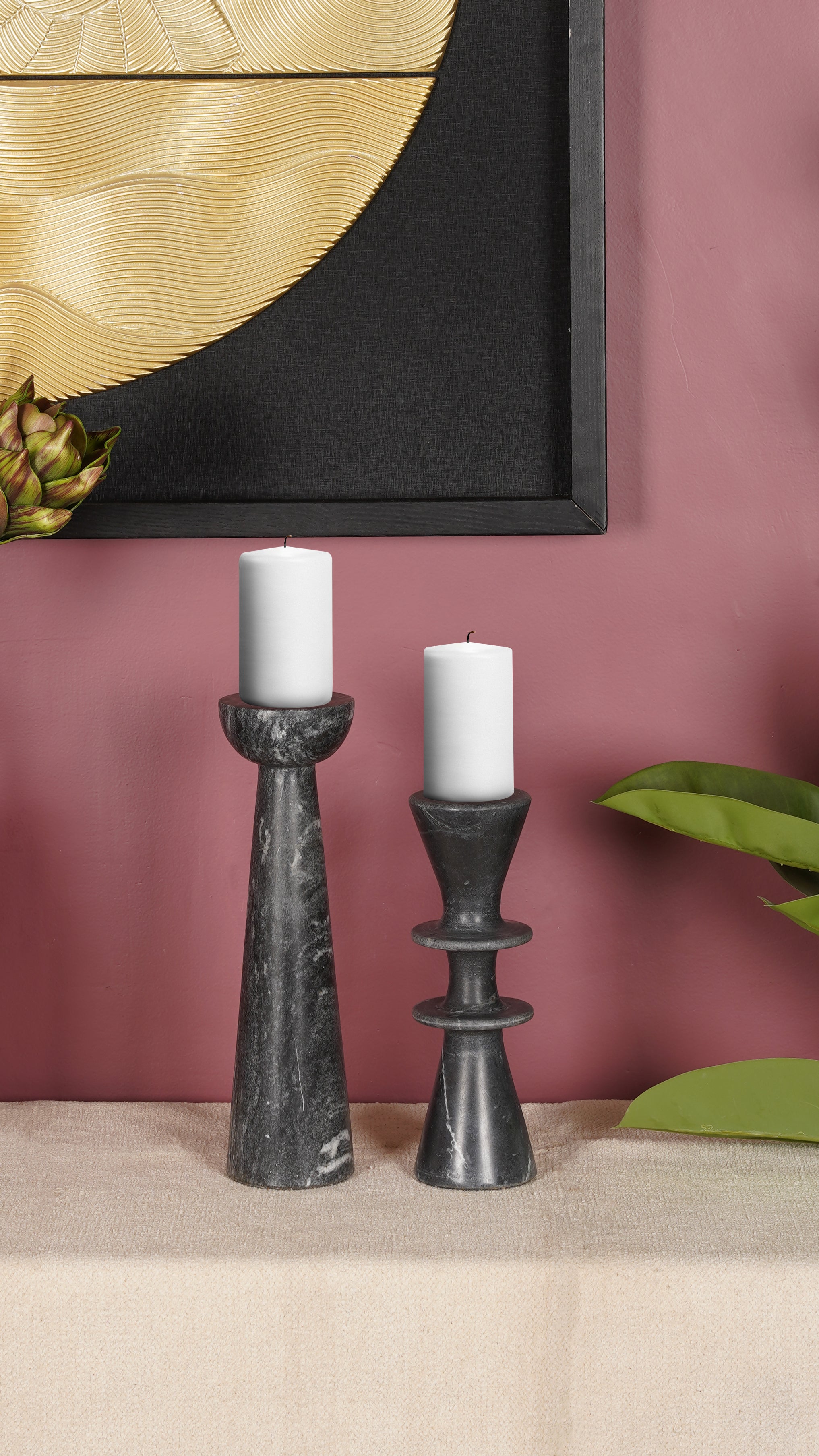 Sleek Black Marble Candle Stand