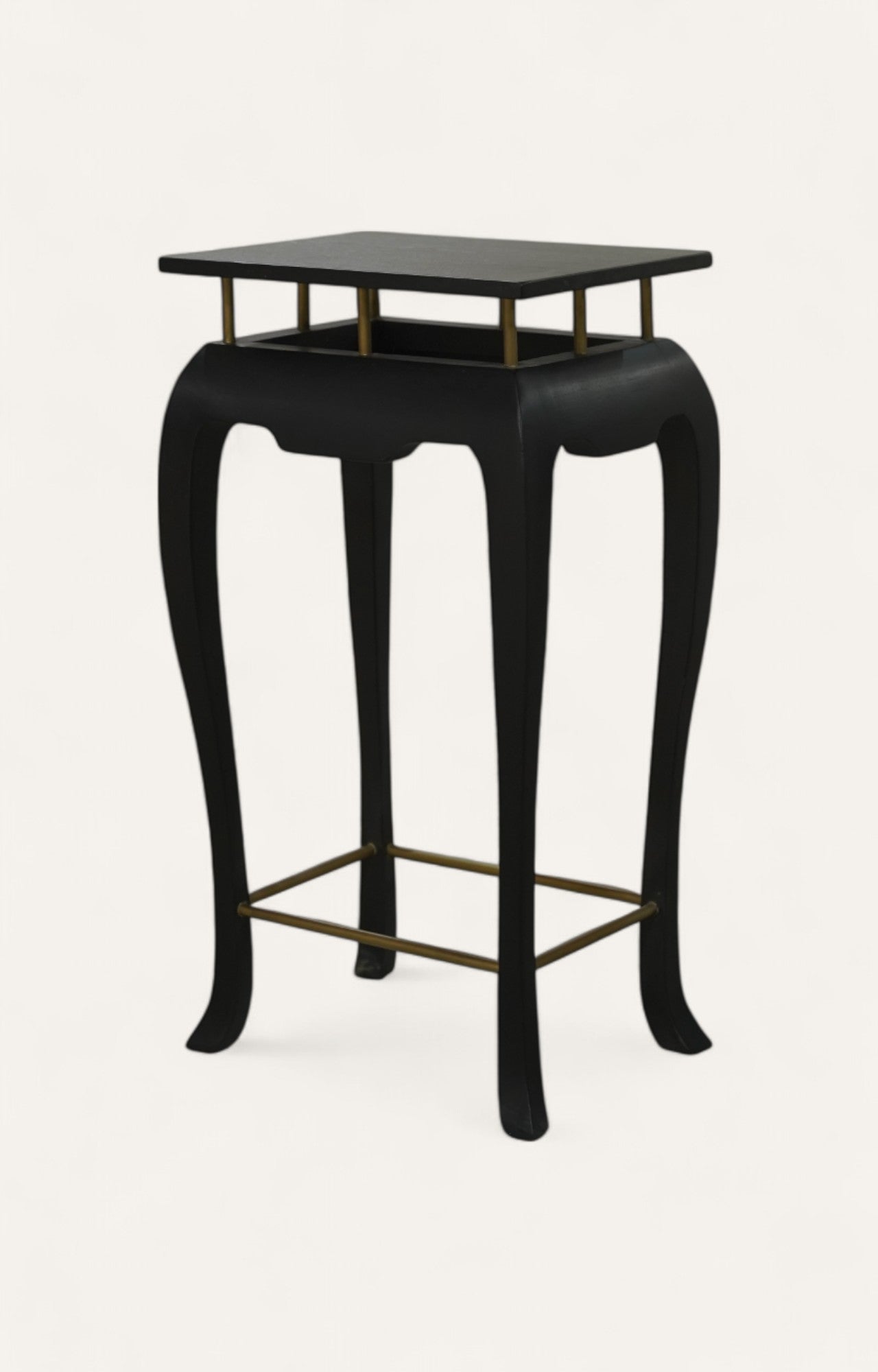 Black Wooden Plinth Stand with Brass Detailing