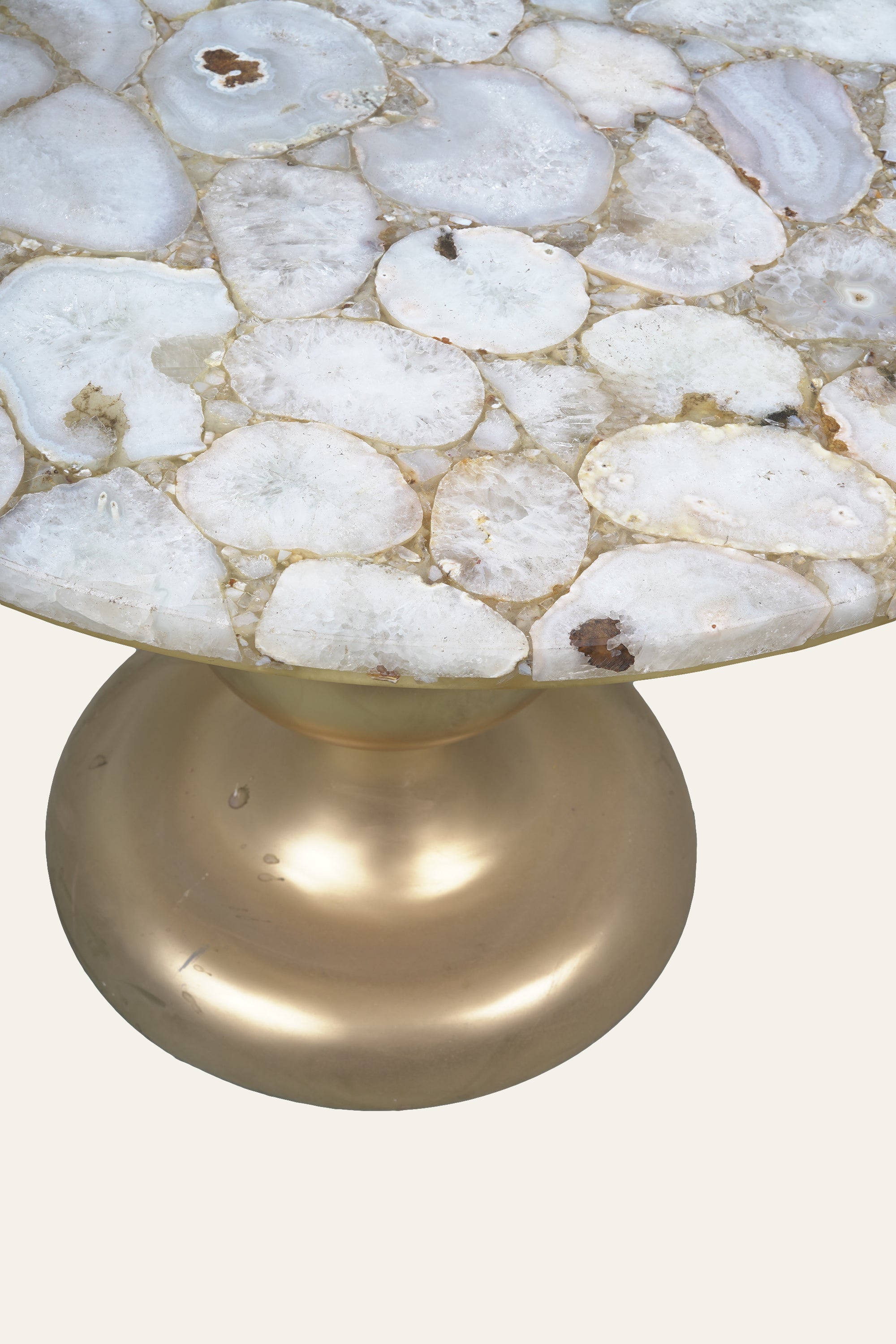 White Agate Inlay Side Table with Gold Pedestal Base