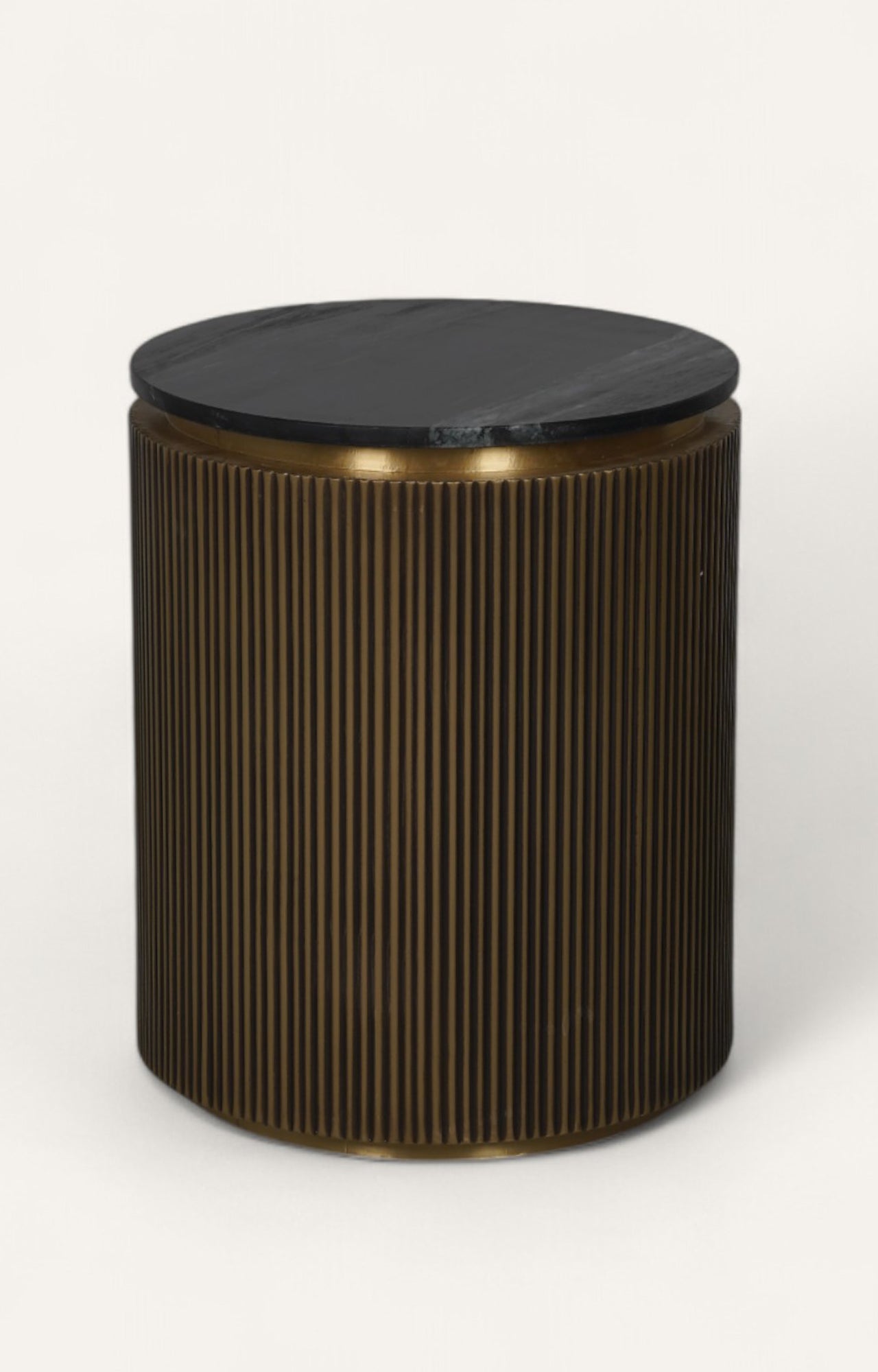 Round Side Table in Brass with Marble Top