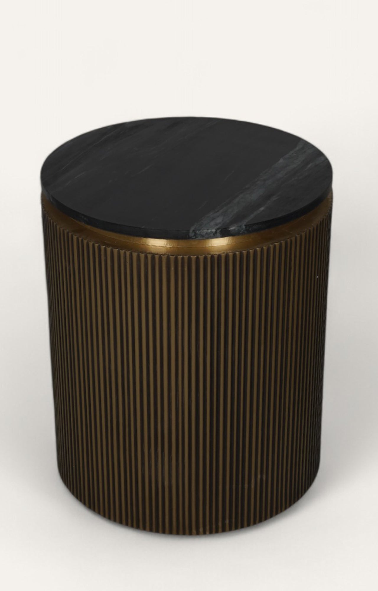 Round Side Table in Brass with Marble Top