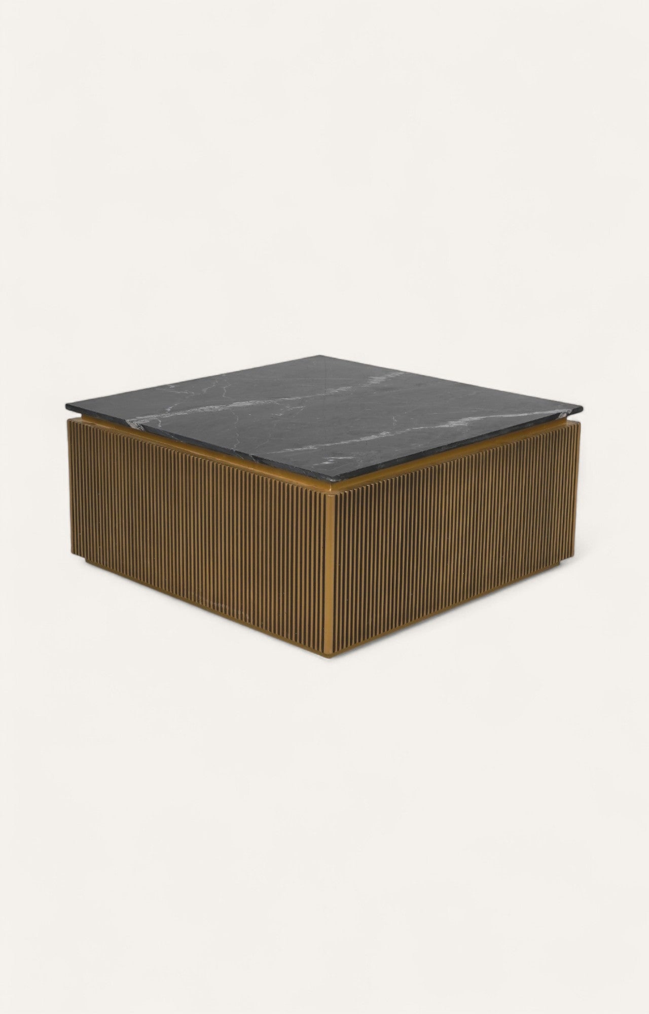 Square Brass Coffee Table with Marble Top