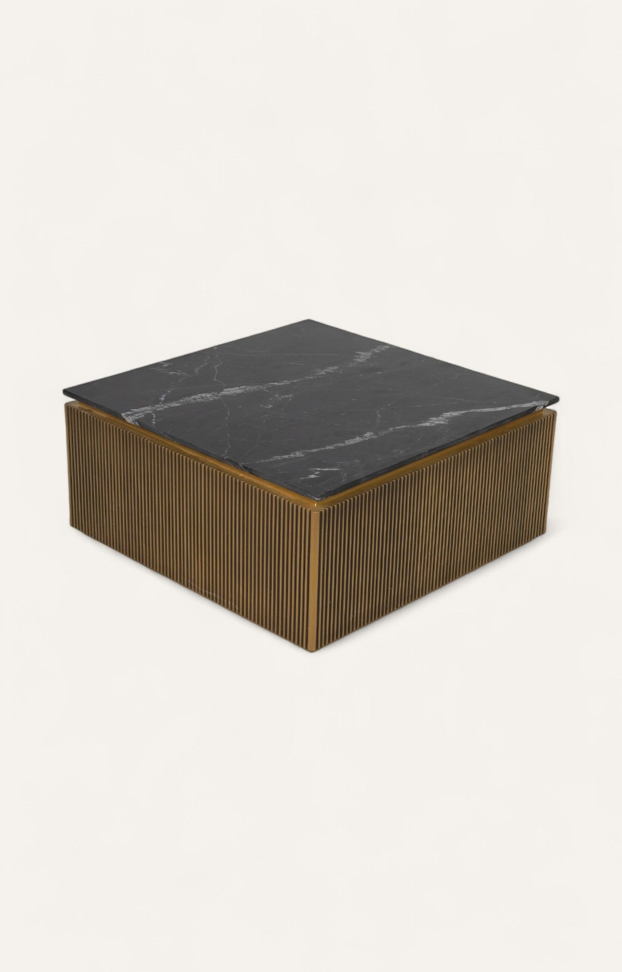 Square Brass Coffee Table with Marble Top