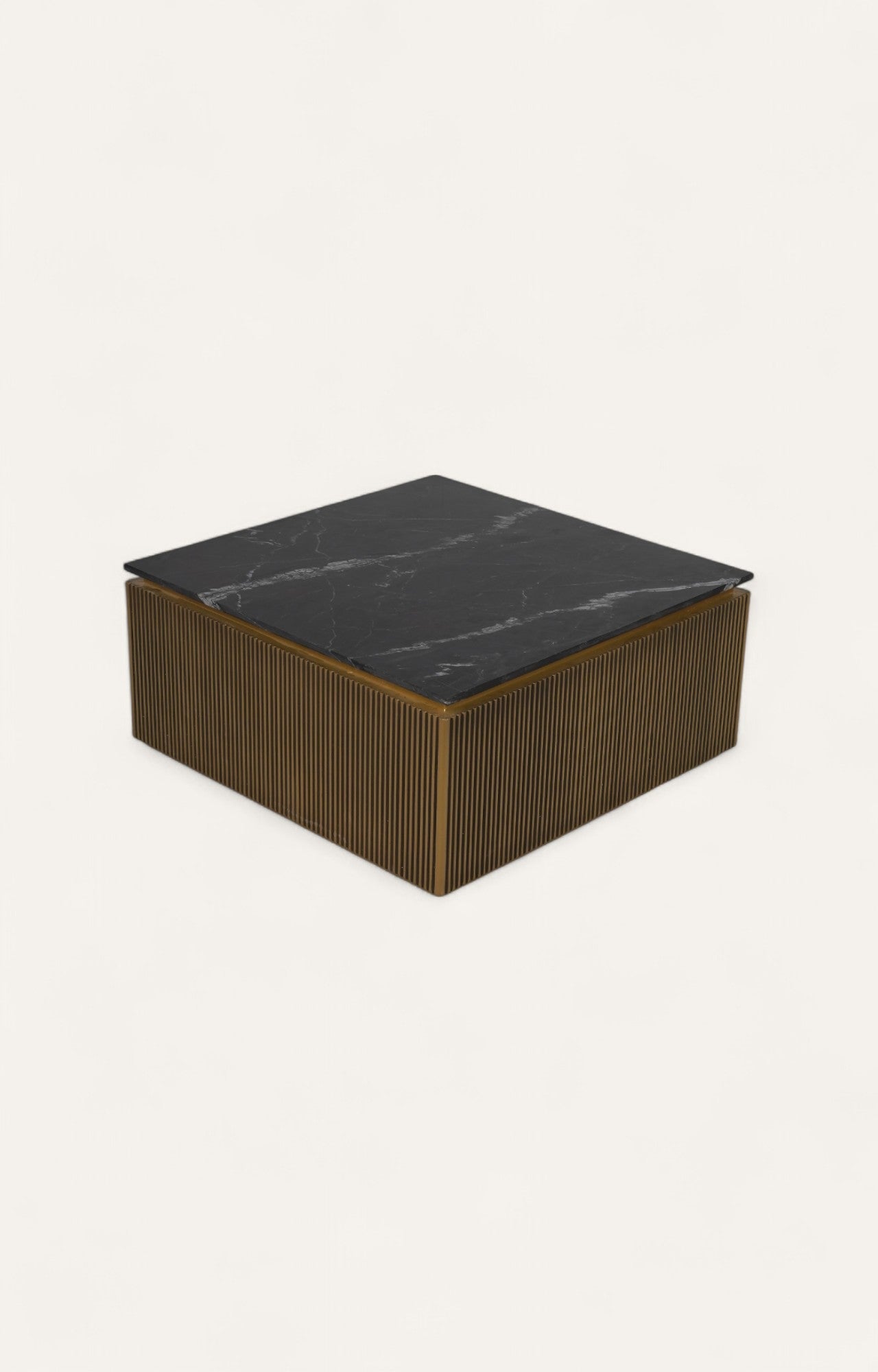 Square Brass Coffee Table with Marble Top