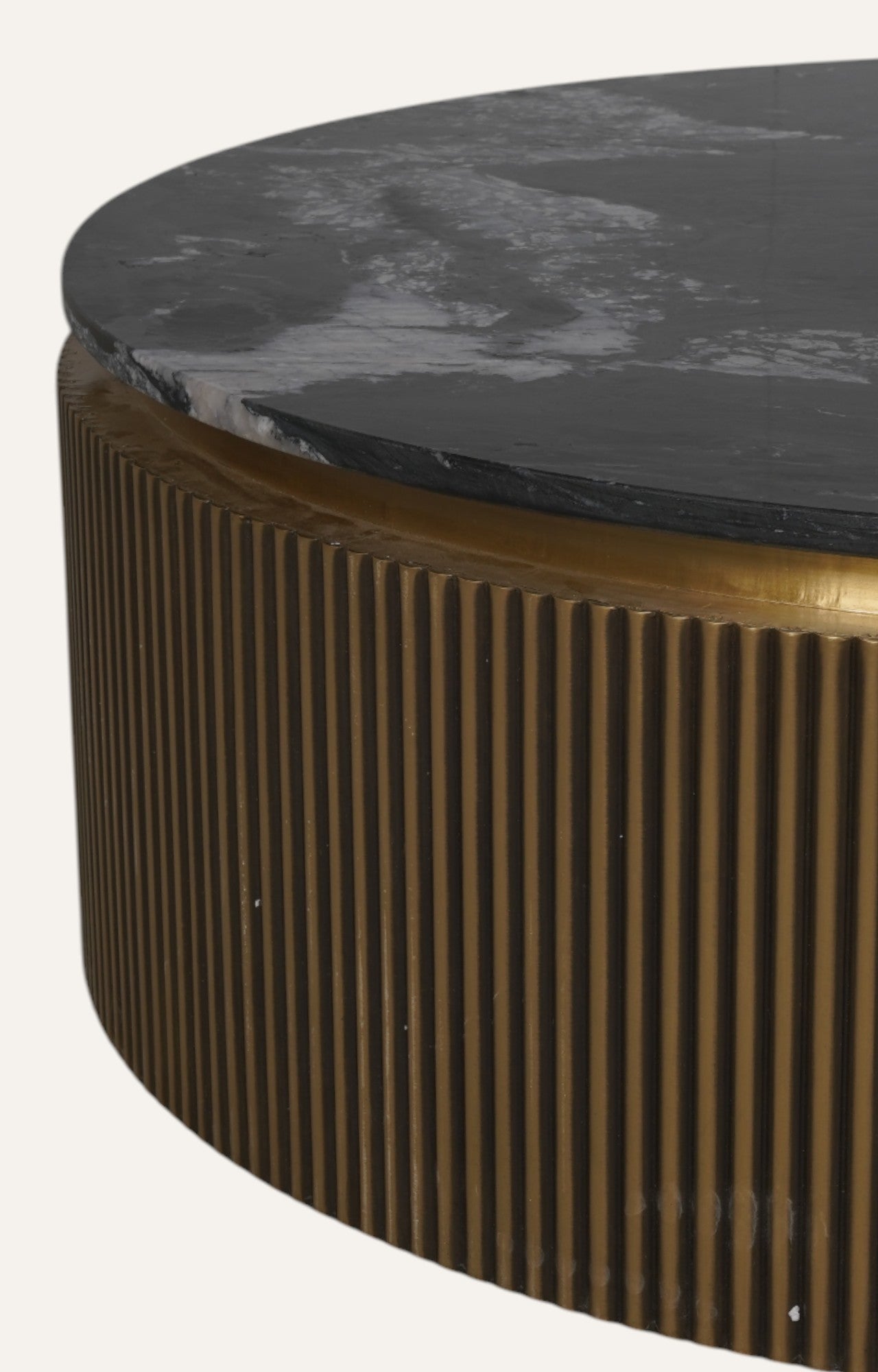 Low Round Coffee Table in Brass with Marble Top