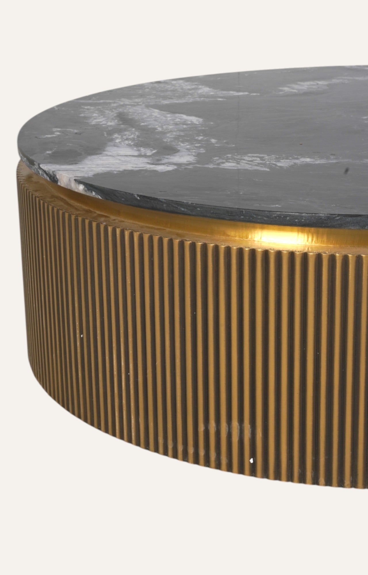 Low Round Coffee Table in Brass with Marble Top