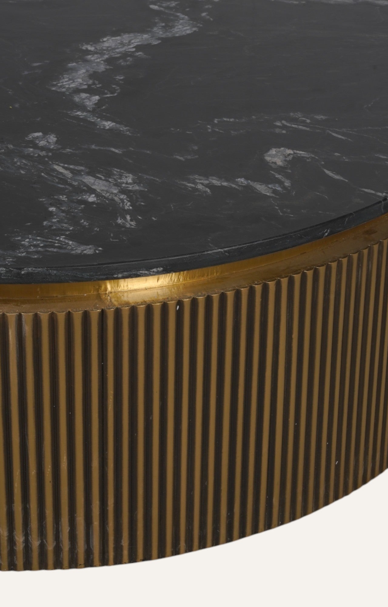 Low Round Coffee Table in Brass with Marble Top