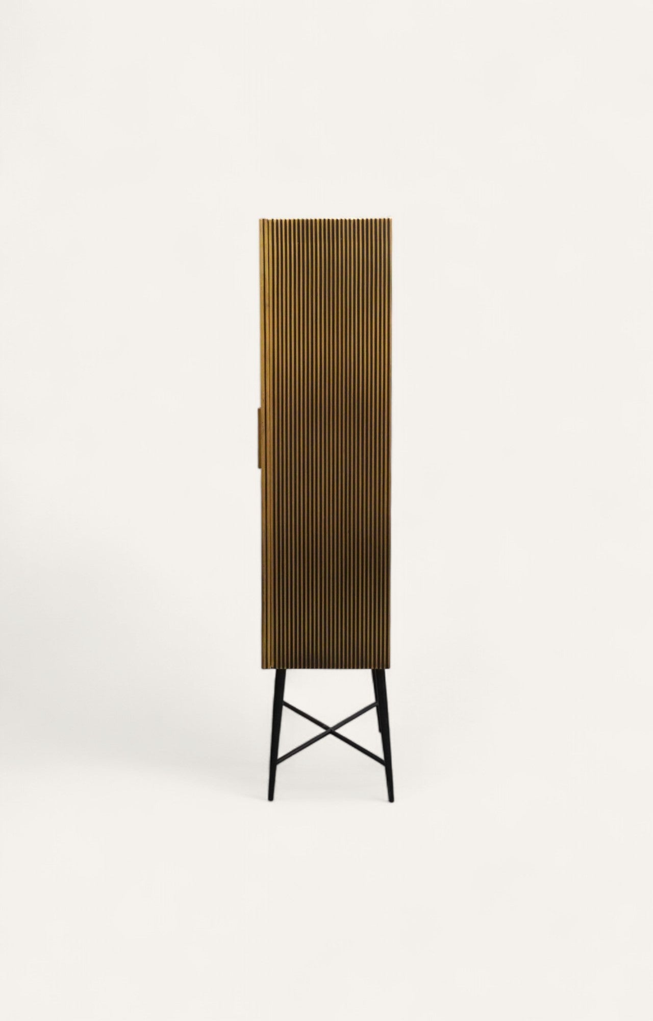 Tall Brass-Clad Cabinet with Iron Legs