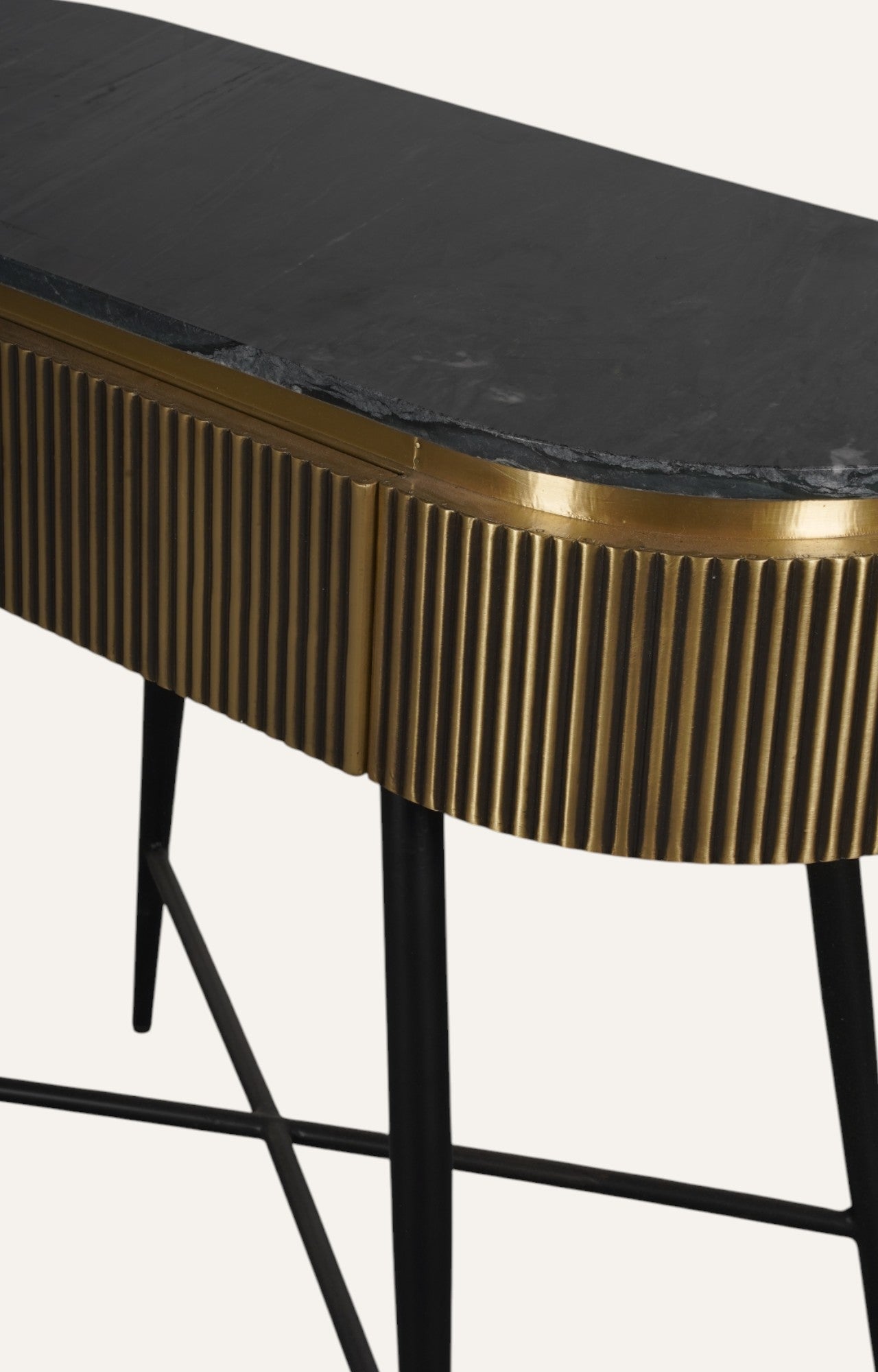 Fluted Brass Table with Marble Top