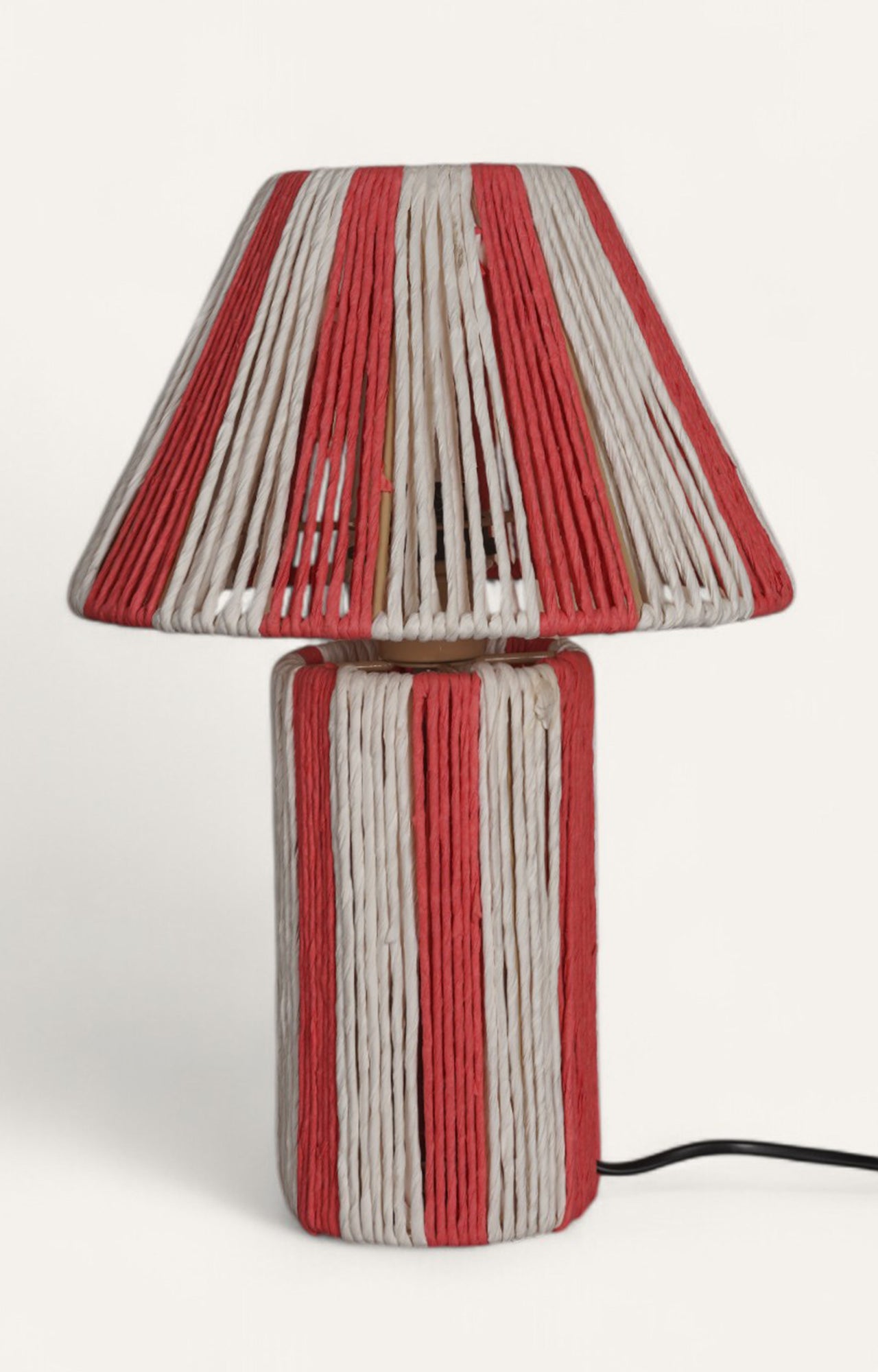 Vibrant Red & White Striped Raffia Table Lamp