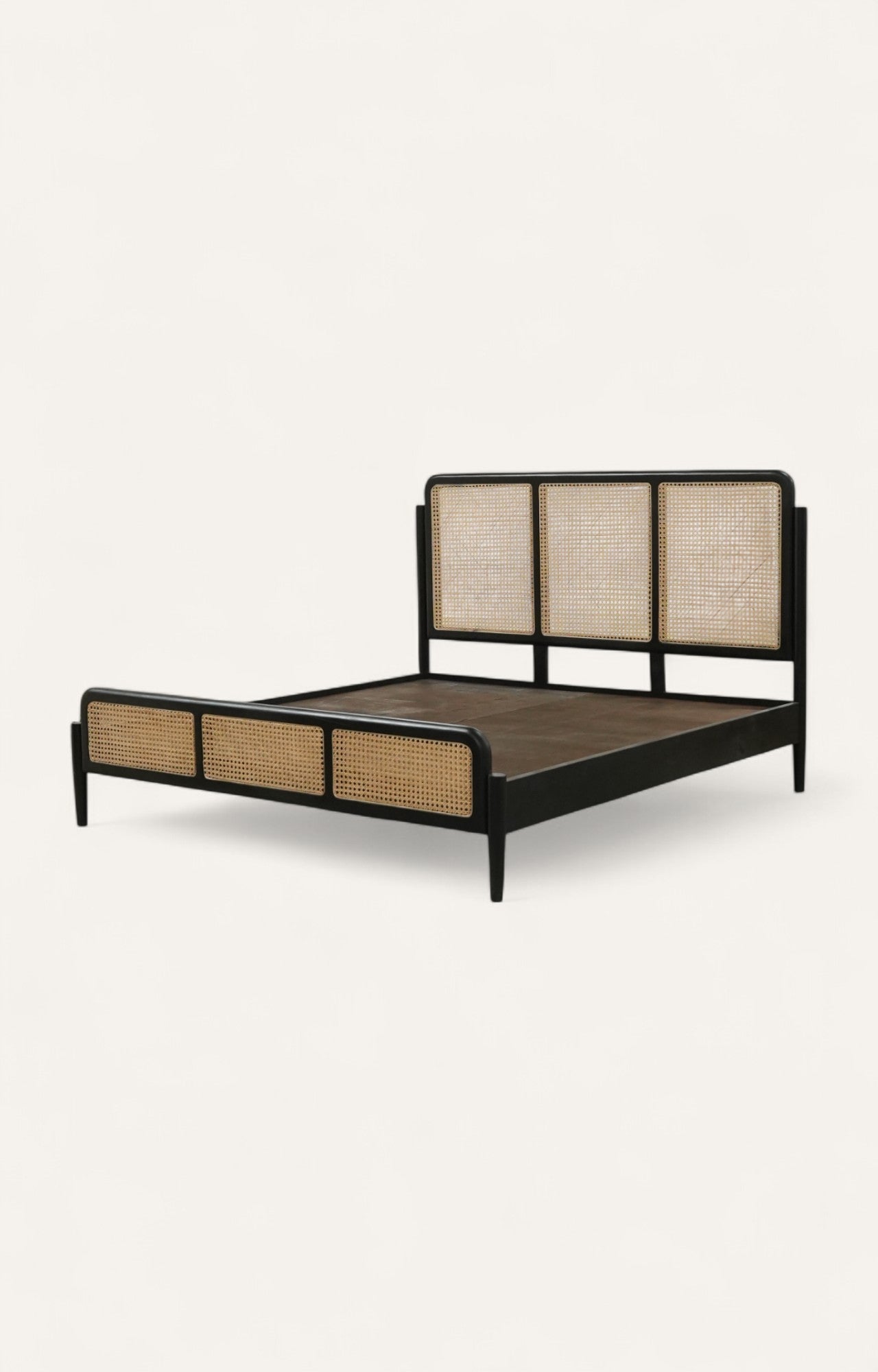 Acacia Wood Bed with Rattan