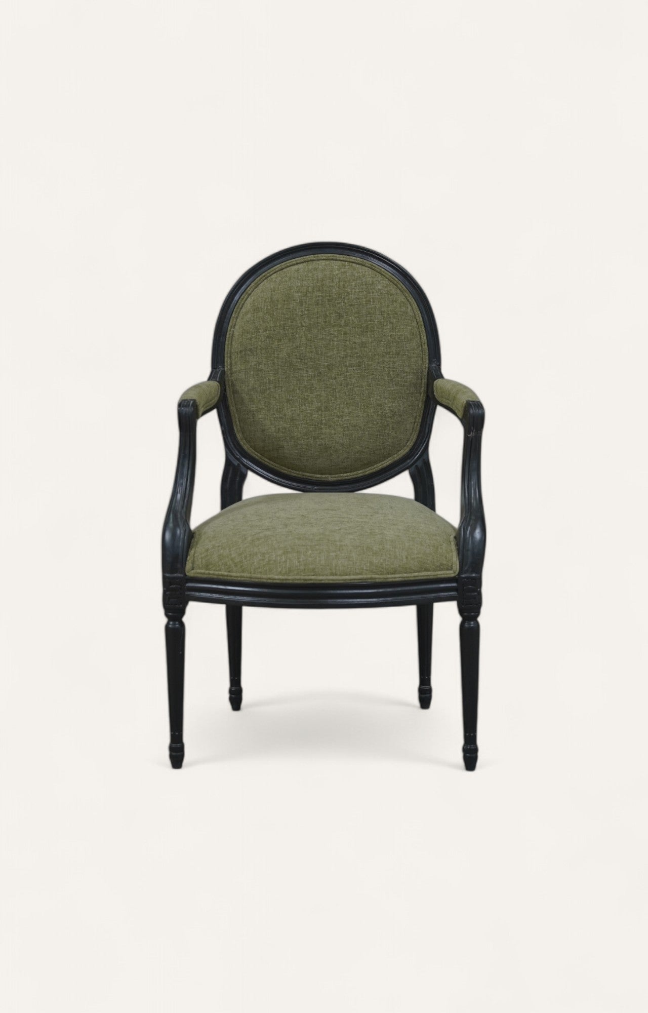 French Carved Velvet Armchair in Black