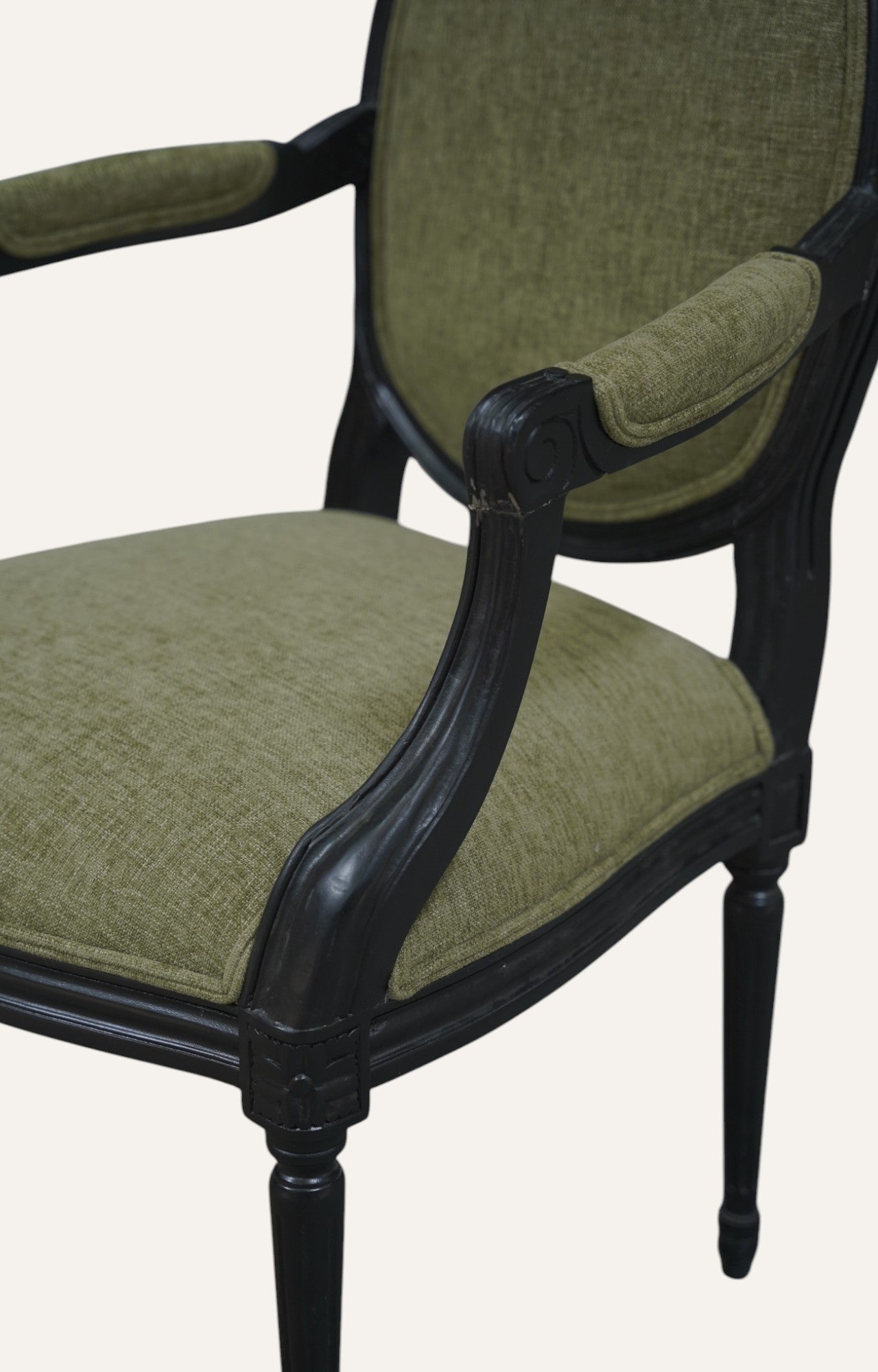 French Carved Velvet Armchair in Black
