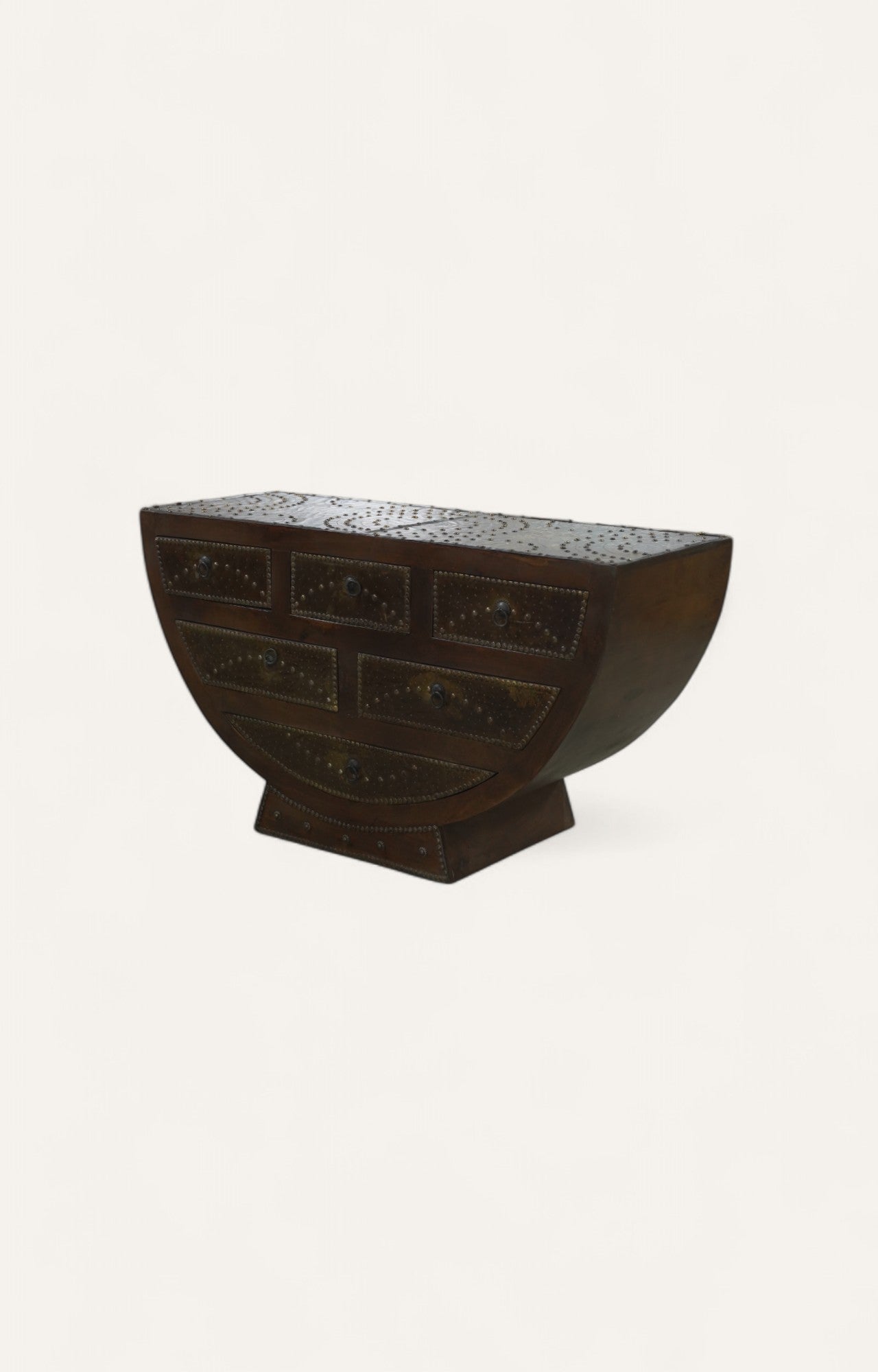 Half-Moon Brass-Studded Vintage Chest of Drawers