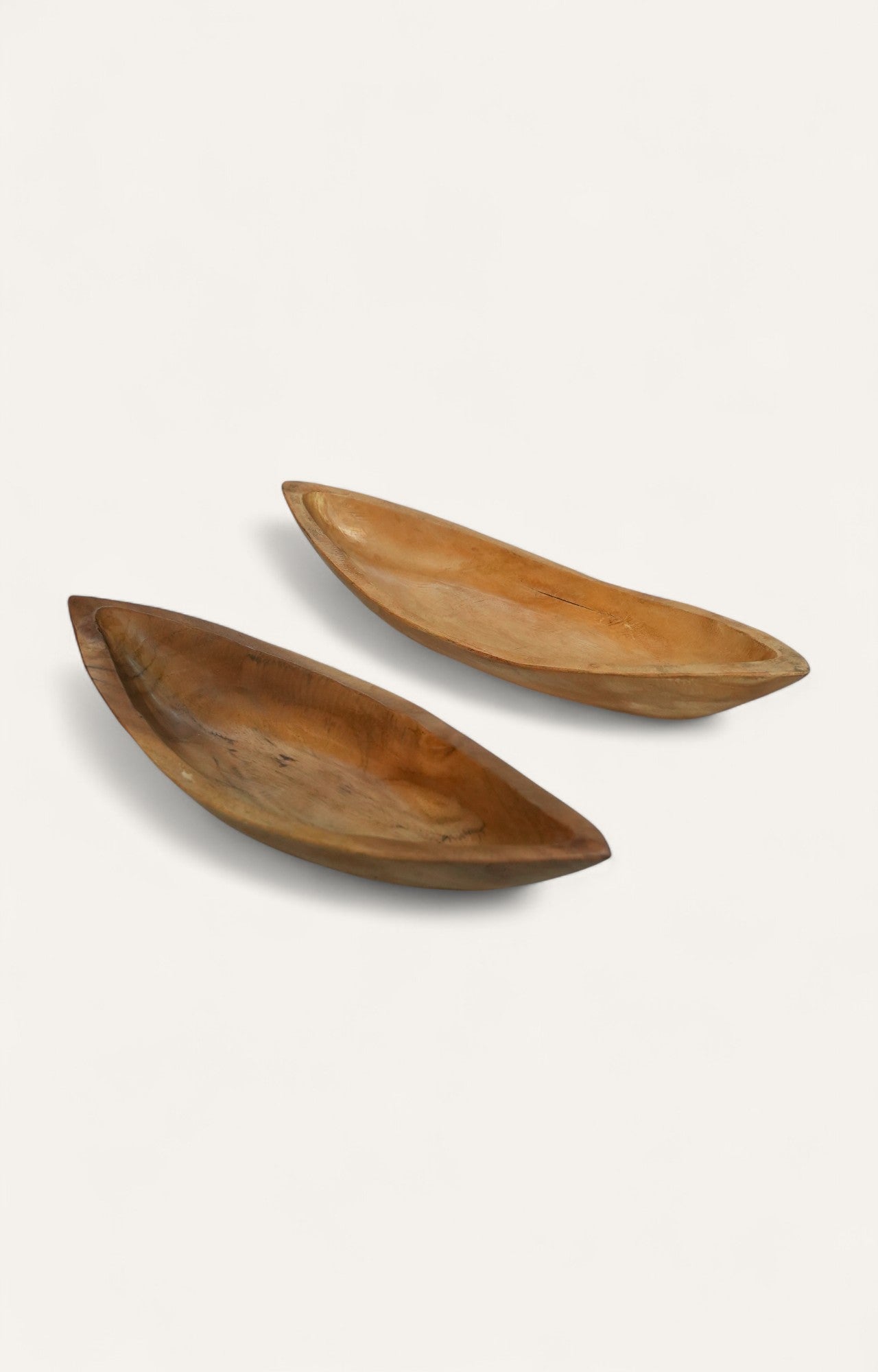 Rustic Leaf-Shaped Wood Trays - Set Of 2