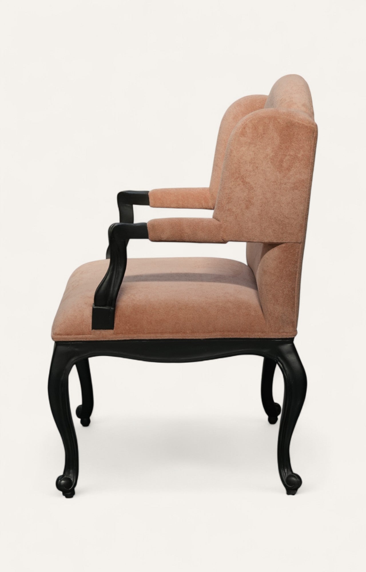 Peach Upholstered Wingback Lounge Chair with Black Legs