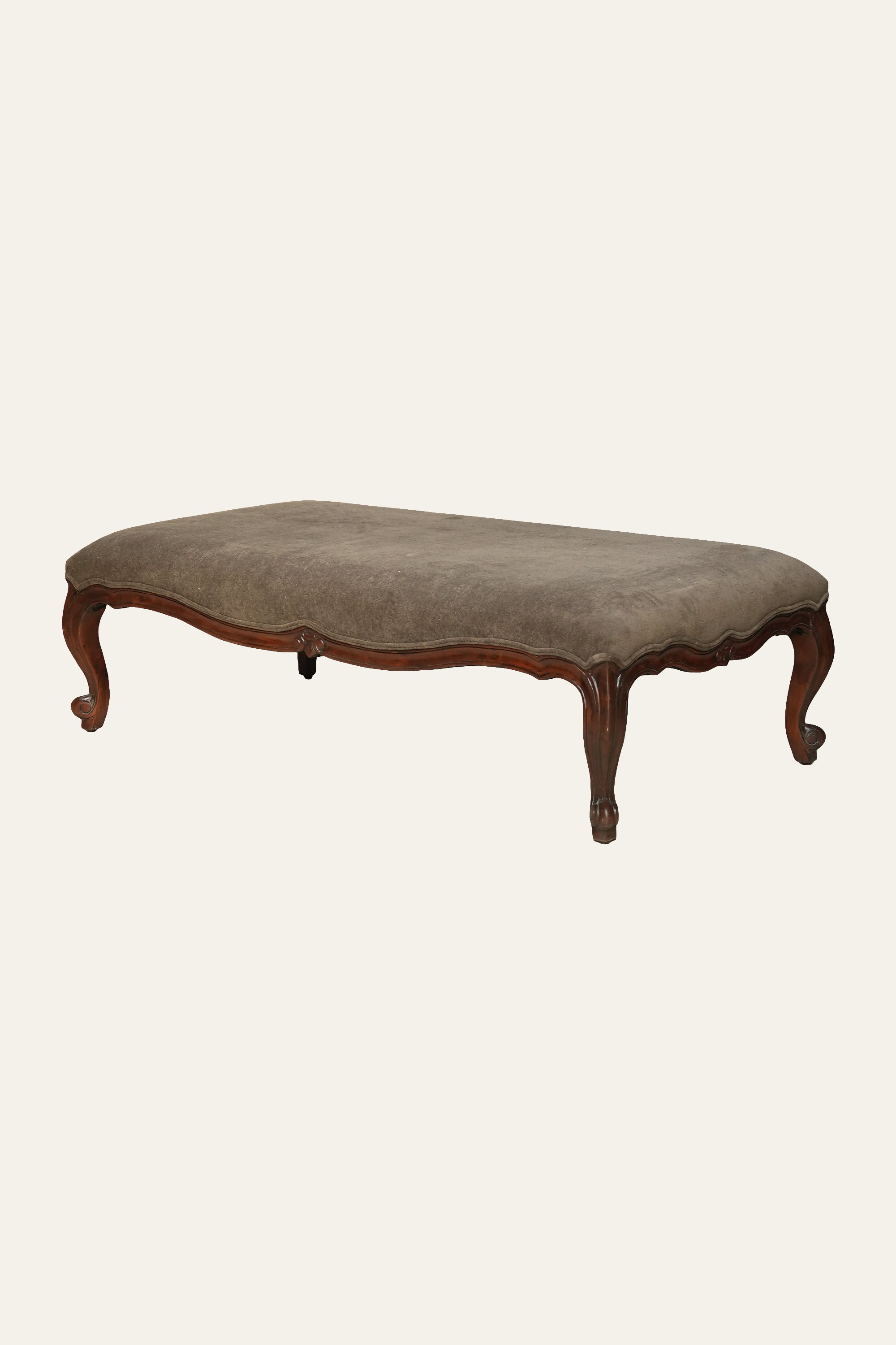 French Louis XV Style Carved Wood Upholstered Ottoman for Living Room