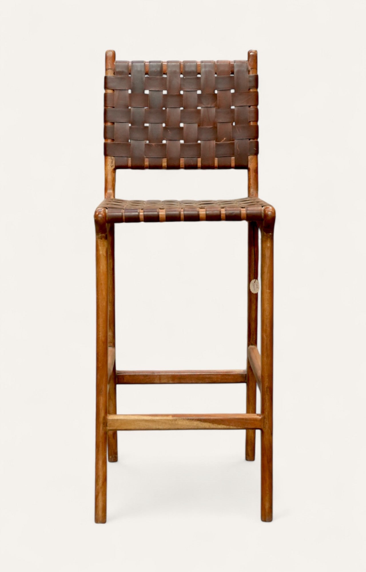 Vintage Leather and Wood Bar Stool