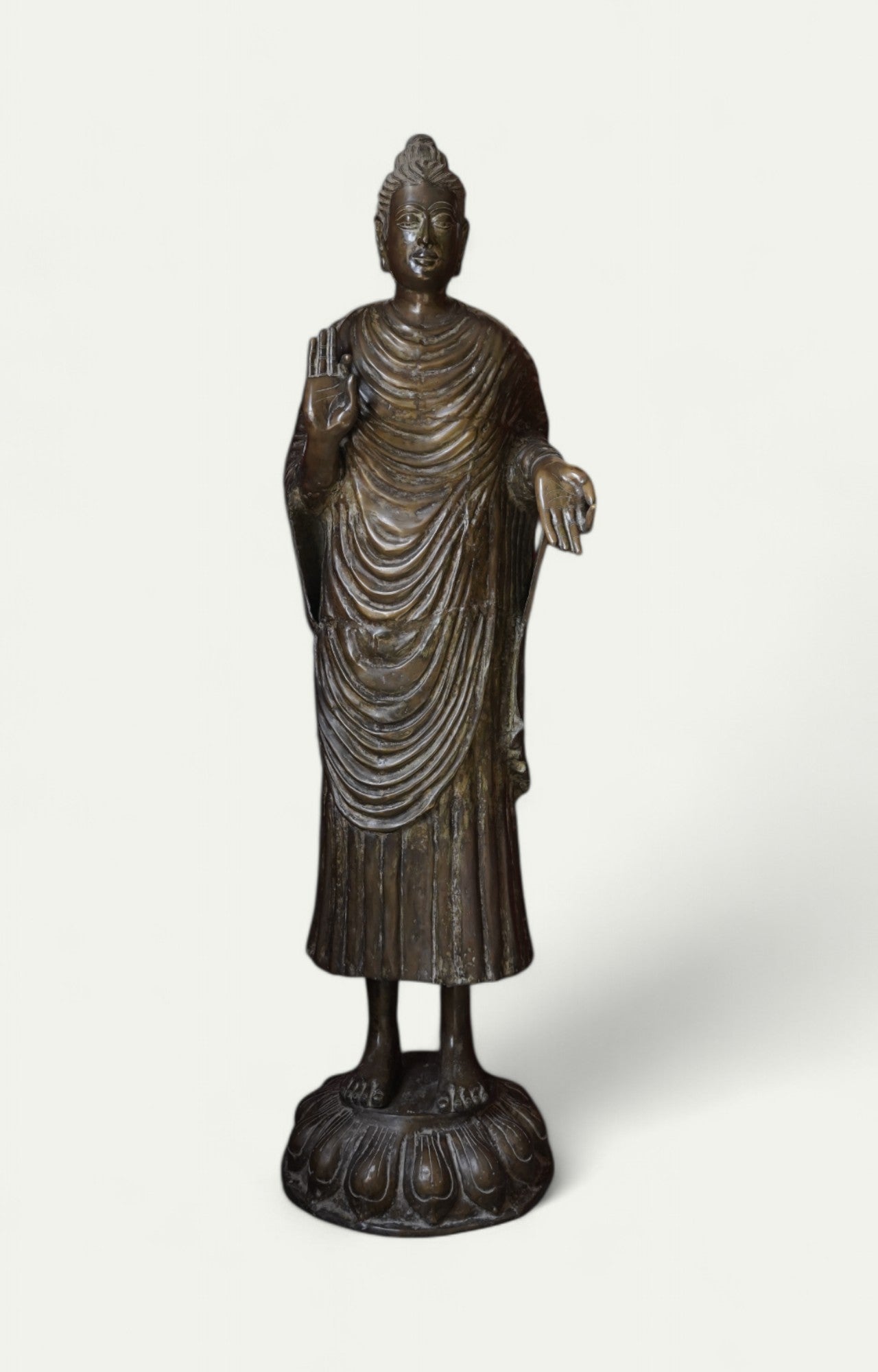 Rare Brass Standing Buddha Statue – Life-Size Decor Accent