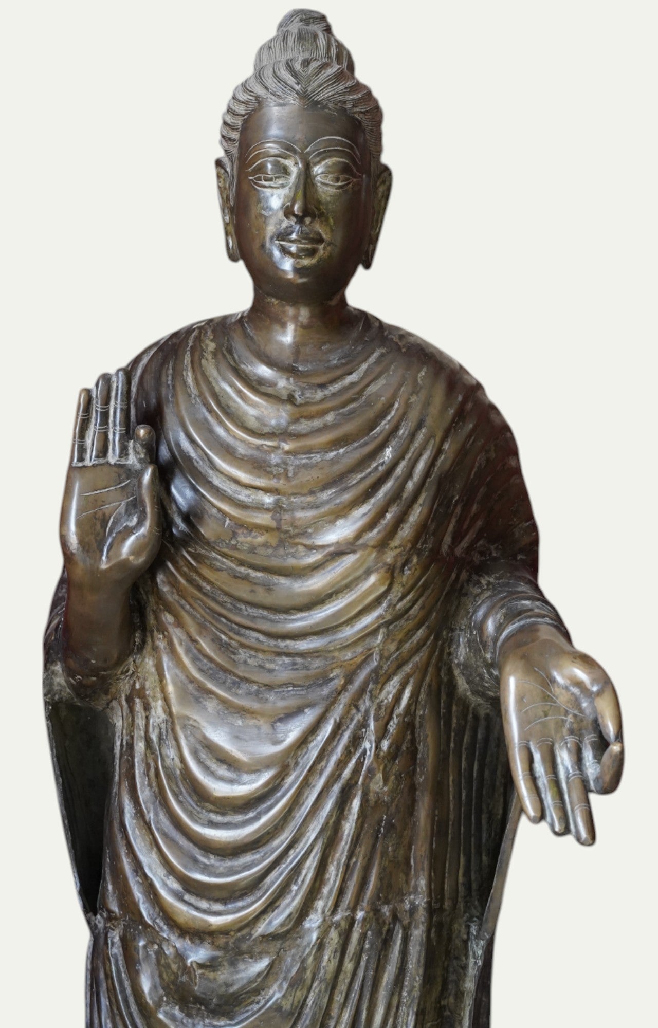 Rare Brass Standing Buddha Statue – Life-Size Decor Accent