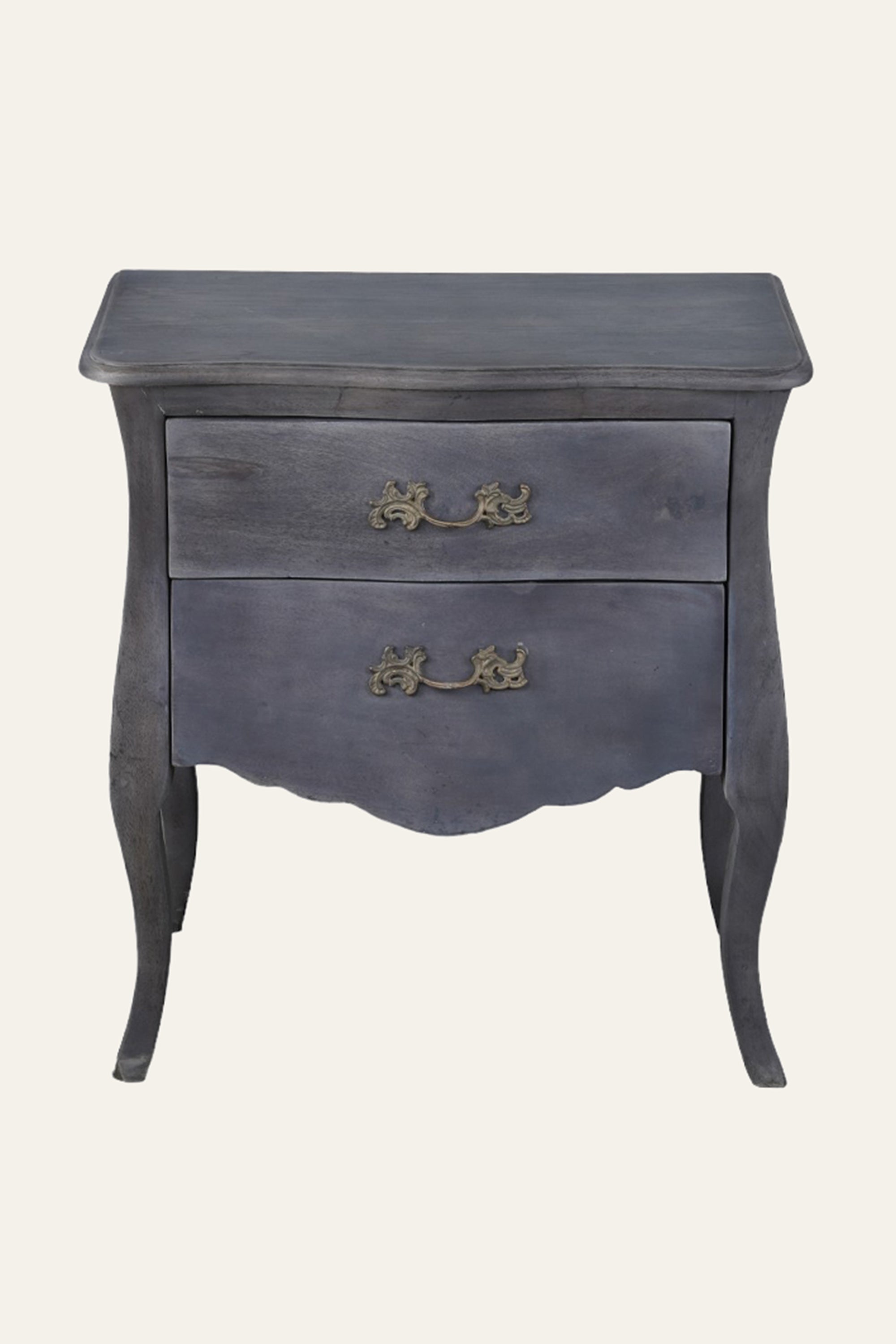 Grey French Provincial Bedside Table – 2-Drawer Accent Table
