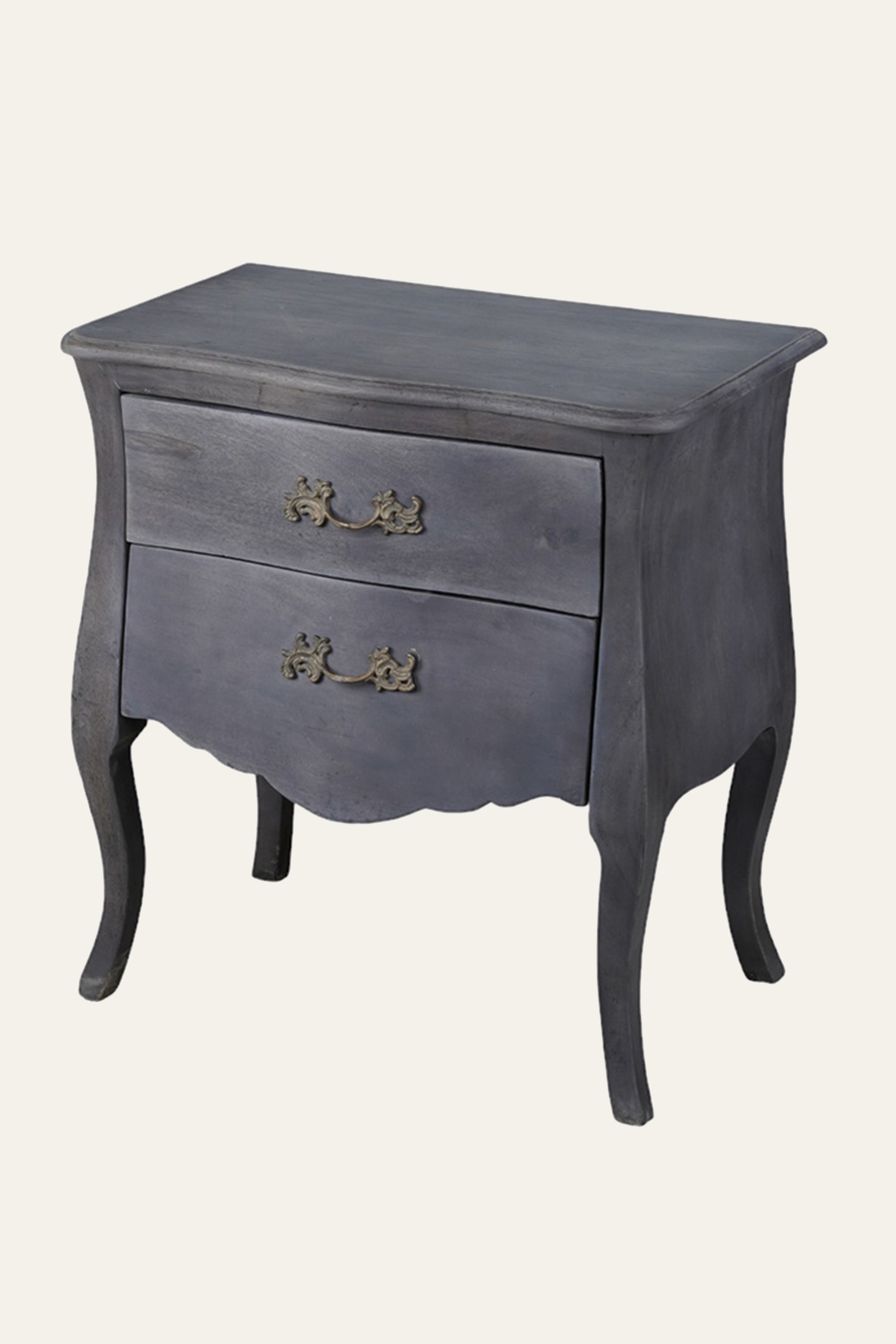 Grey French Provincial Bedside Table – 2-Drawer Accent Table