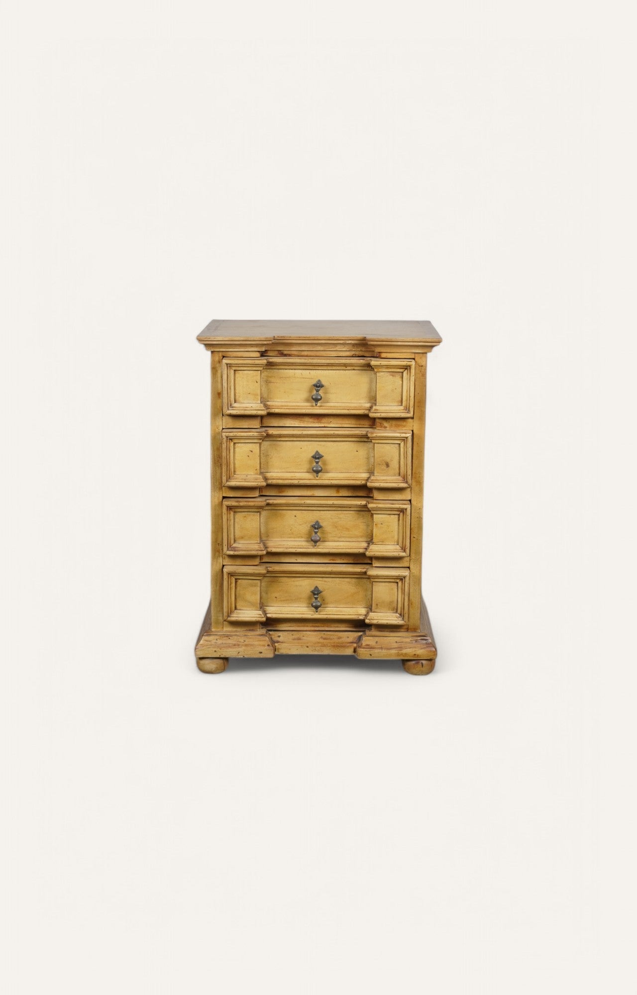 Vasco Vintage Wooden Bedside table with Natural Finish with 4 Drawers