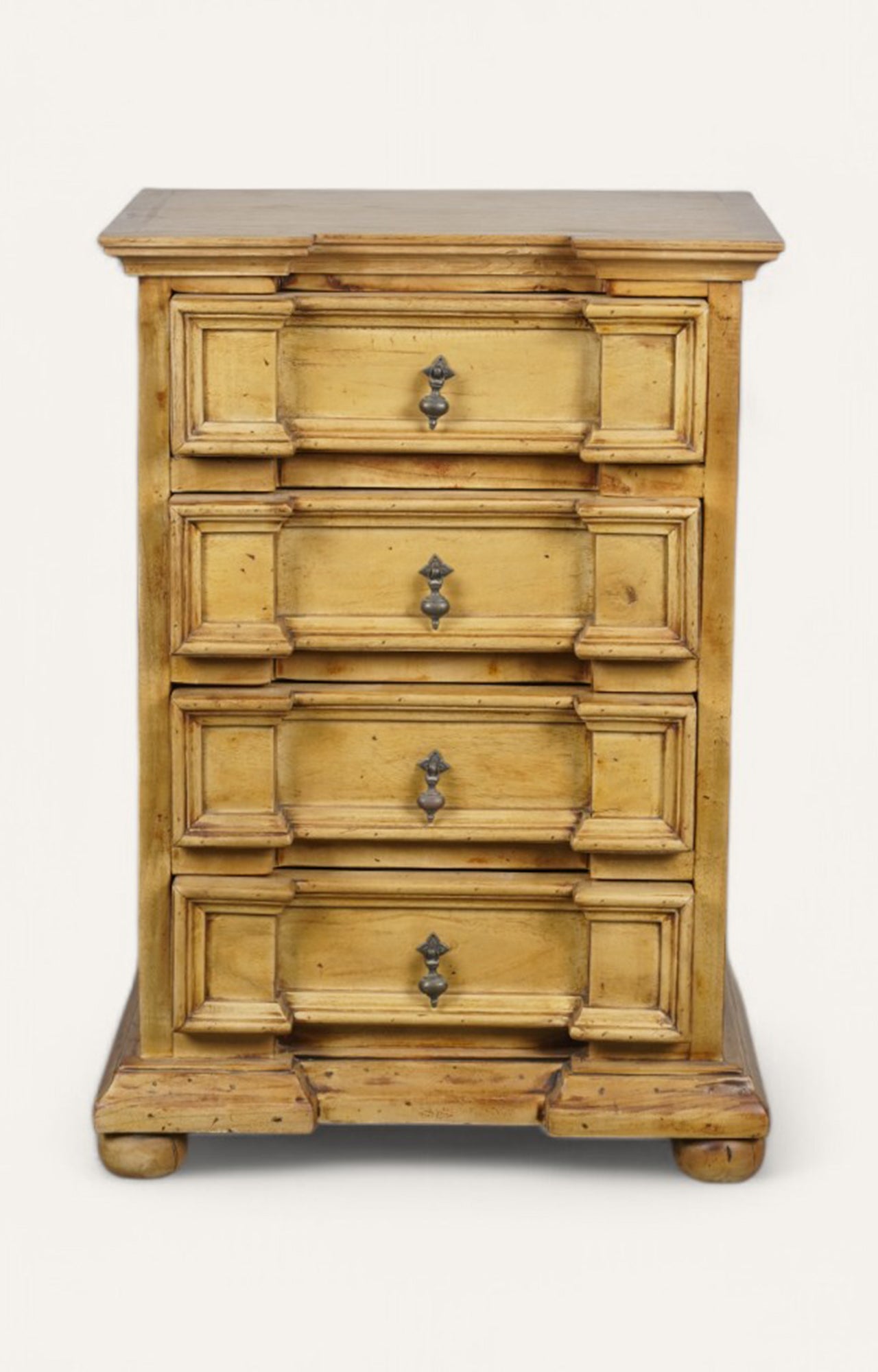 Vasco Vintage Wooden Bedside table with Natural Finish with 4 Drawers