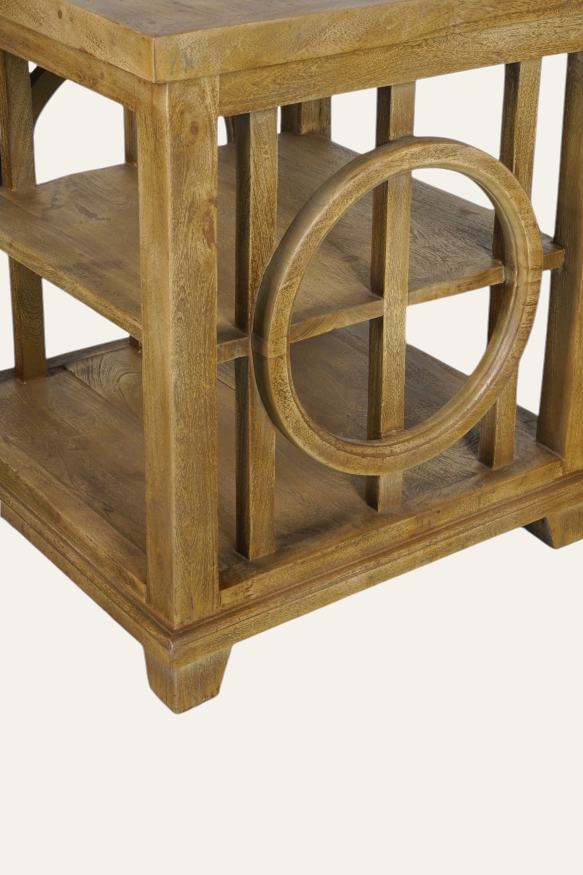 Square Side Table with Storage Shelves & Open Circle Frame