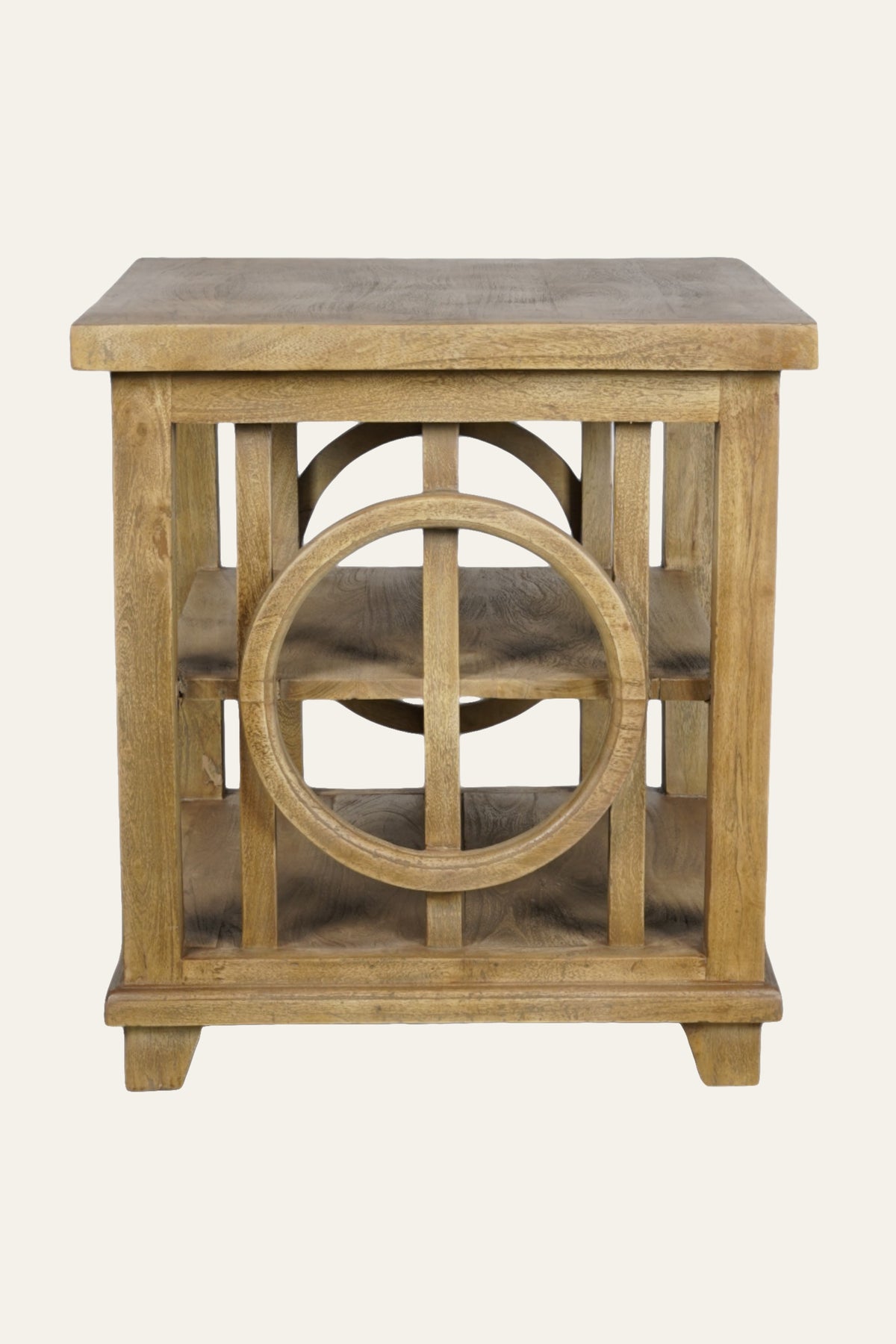 Square Side Table with Storage Shelves & Open Circle Frame