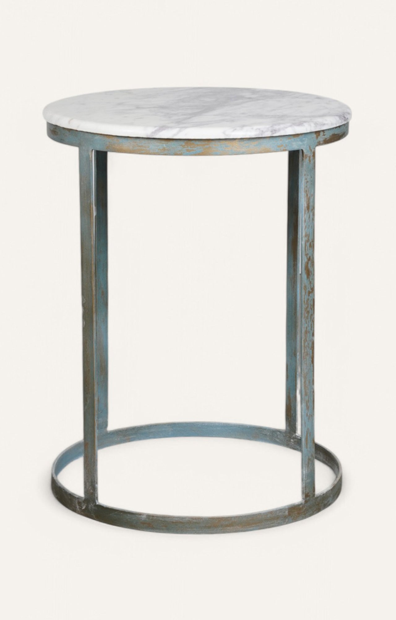 Round Metal Frame Side Table with Stone Top