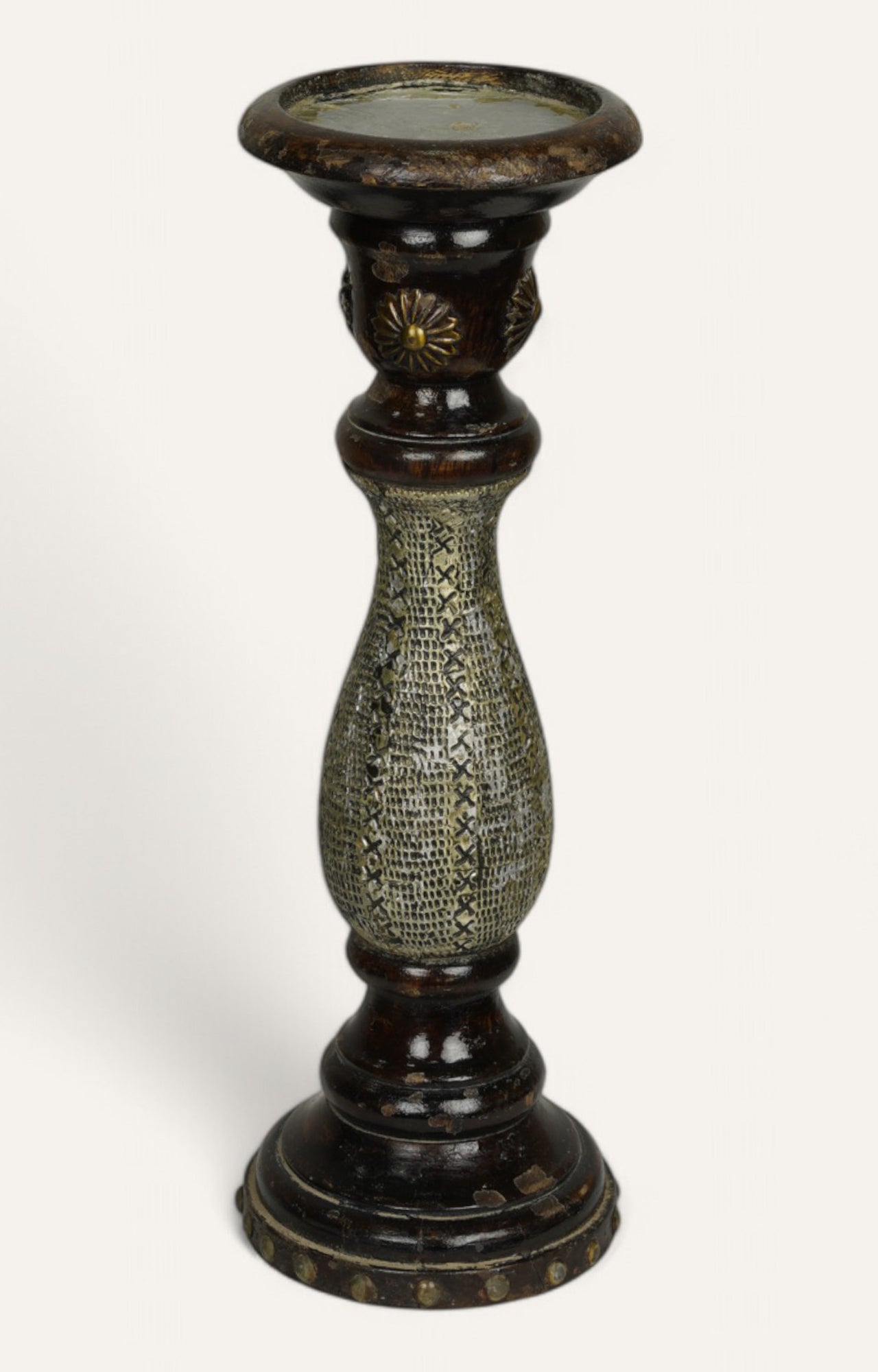 Baroque Wood and Brass Vintage Candle Stand