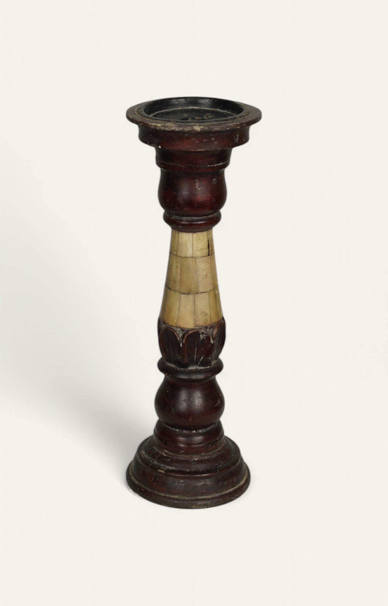 Ember Wood and Bone Inlay Vintage Candle Stand