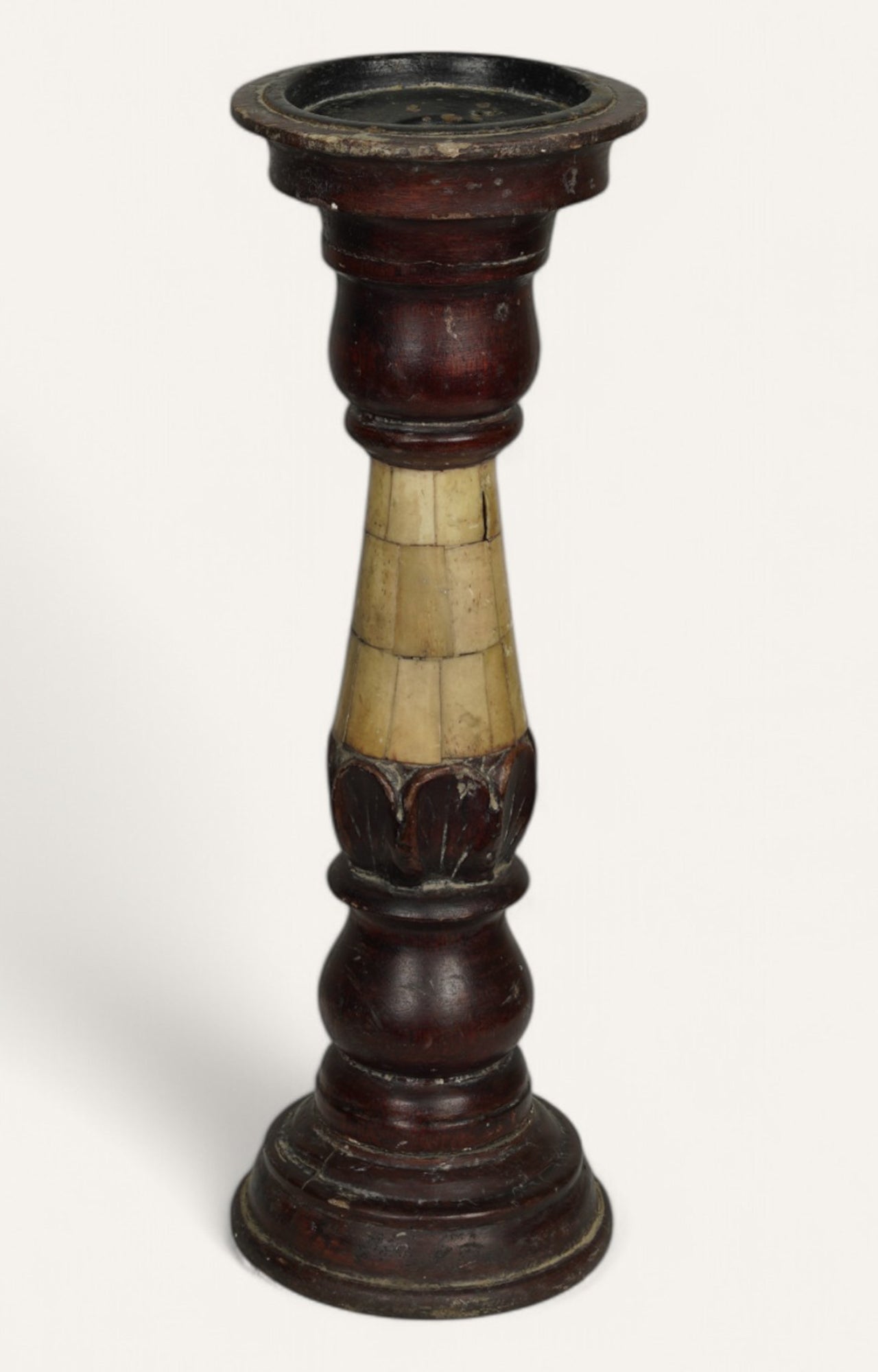 Ember Wood and Bone Inlay Vintage Candle Stand