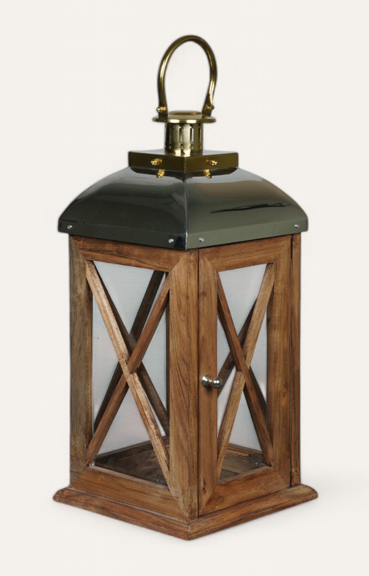 Rustic Wooden Lantern with Stainless Steel Arch Top