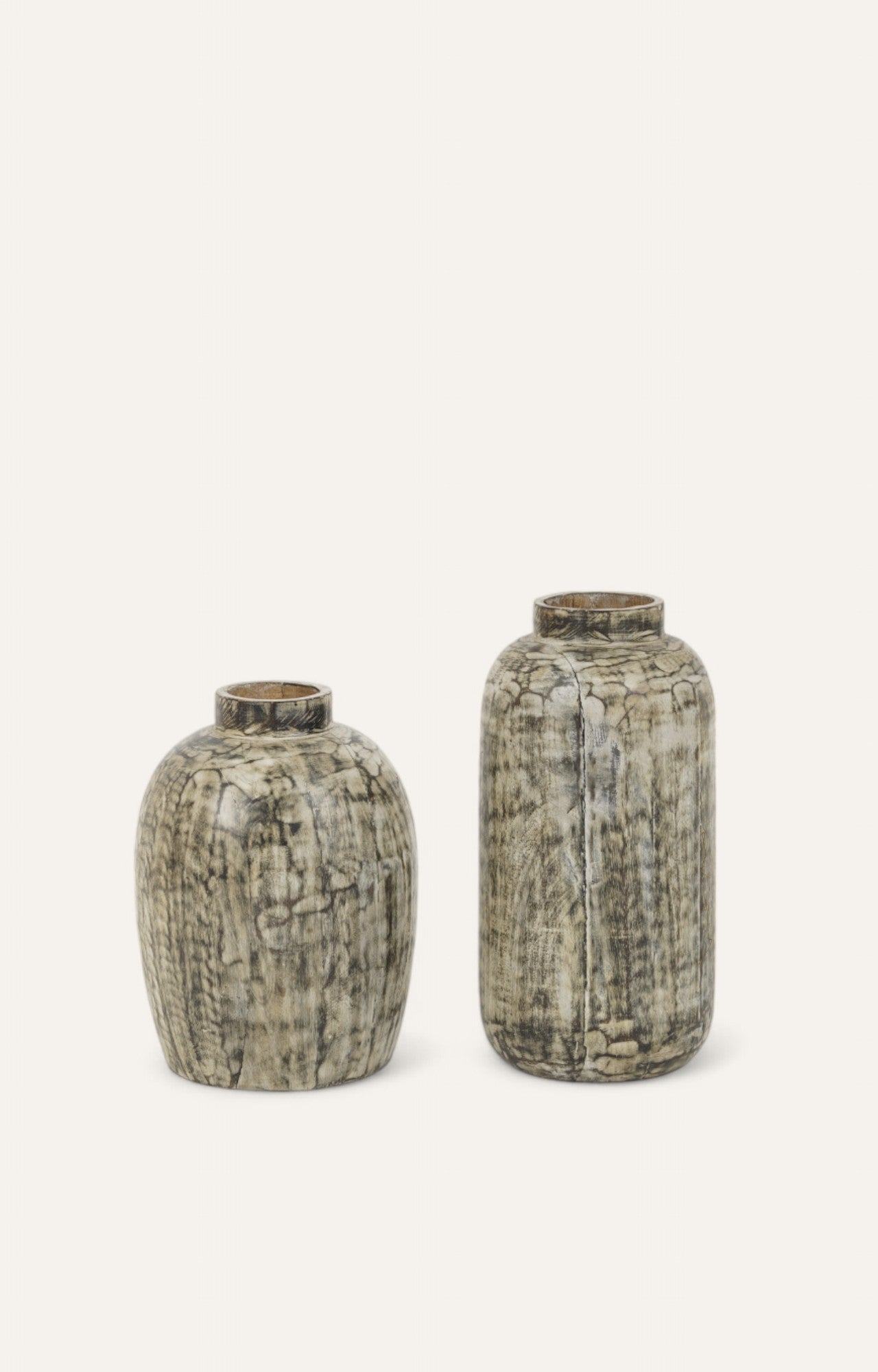 Distressed Wooden Vase Set of 2