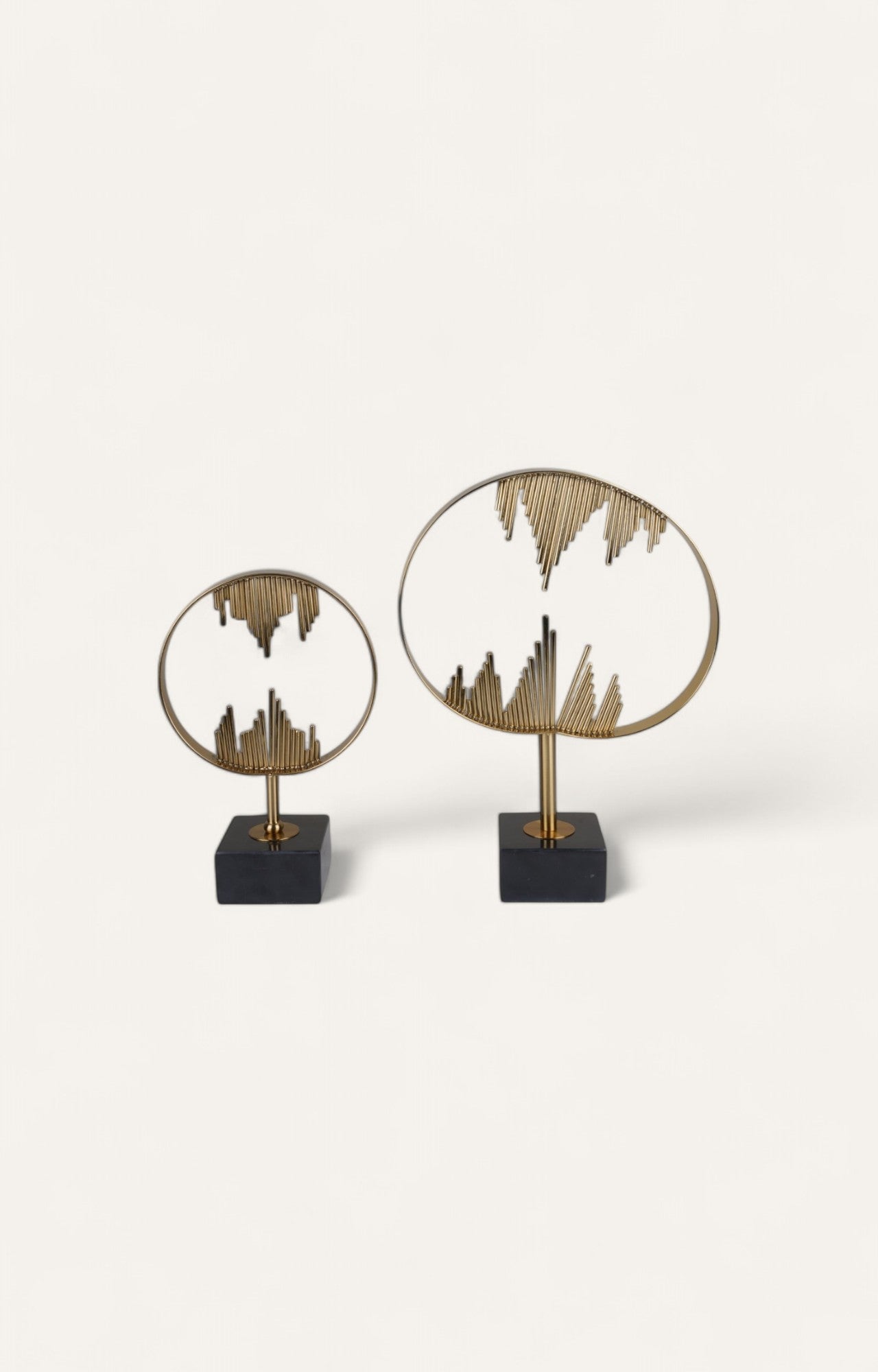 Contemporary Golden Wave Circle Sculpture - Set of 2