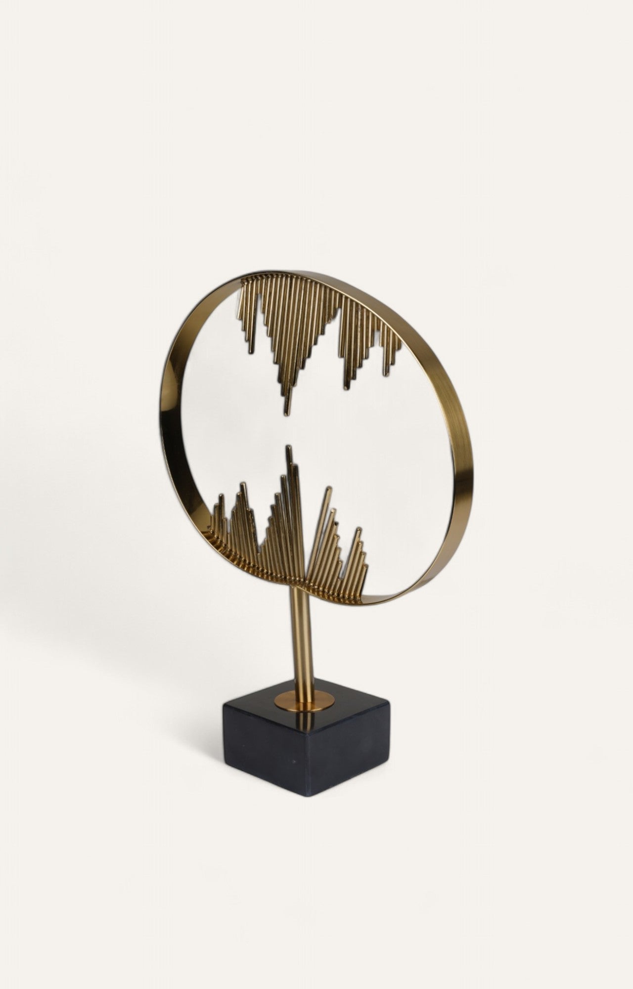 Contemporary Golden Wave Circle Sculpture - Set of 2