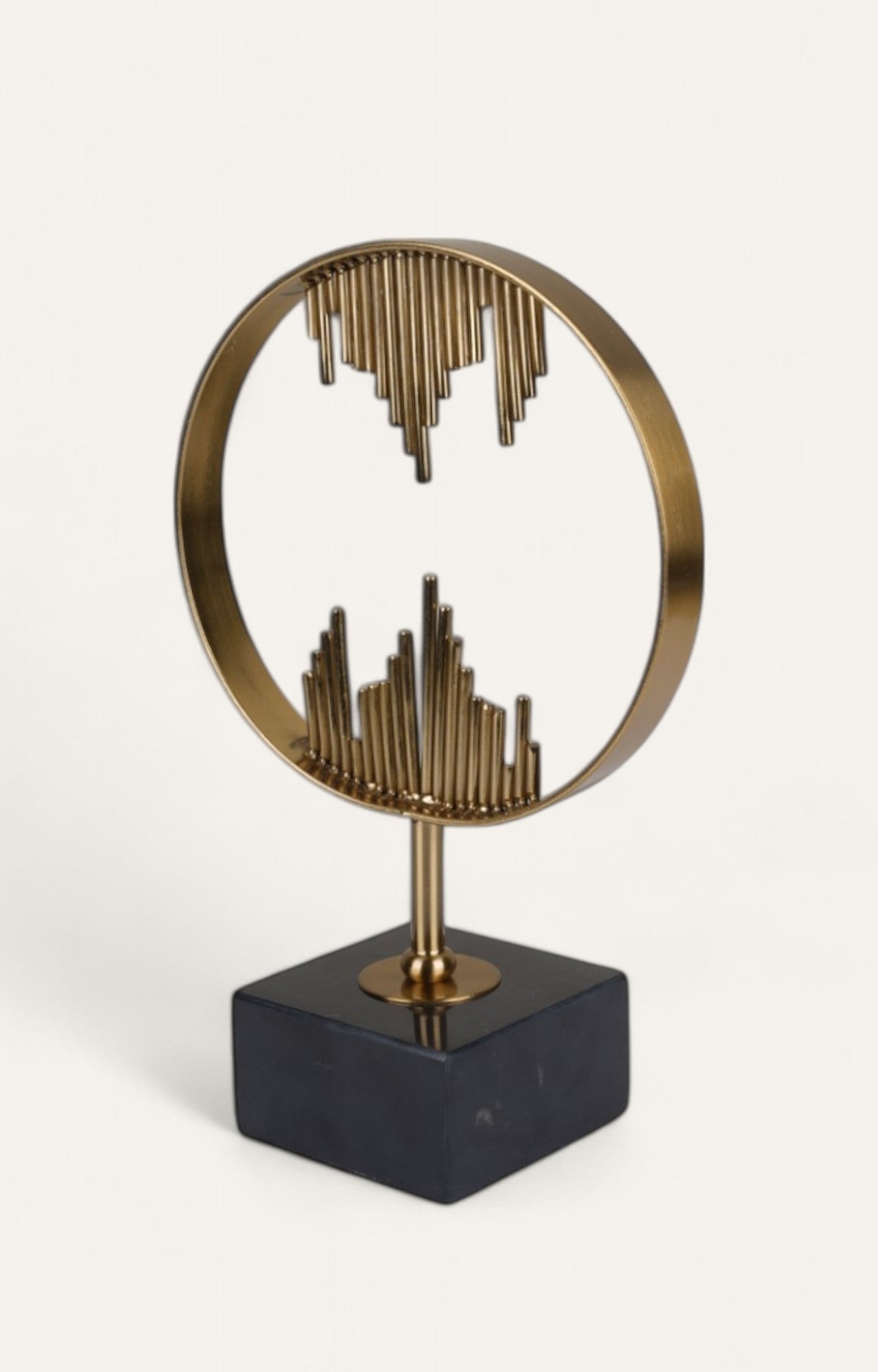 Contemporary Golden Wave Circle Sculpture - Set of 2