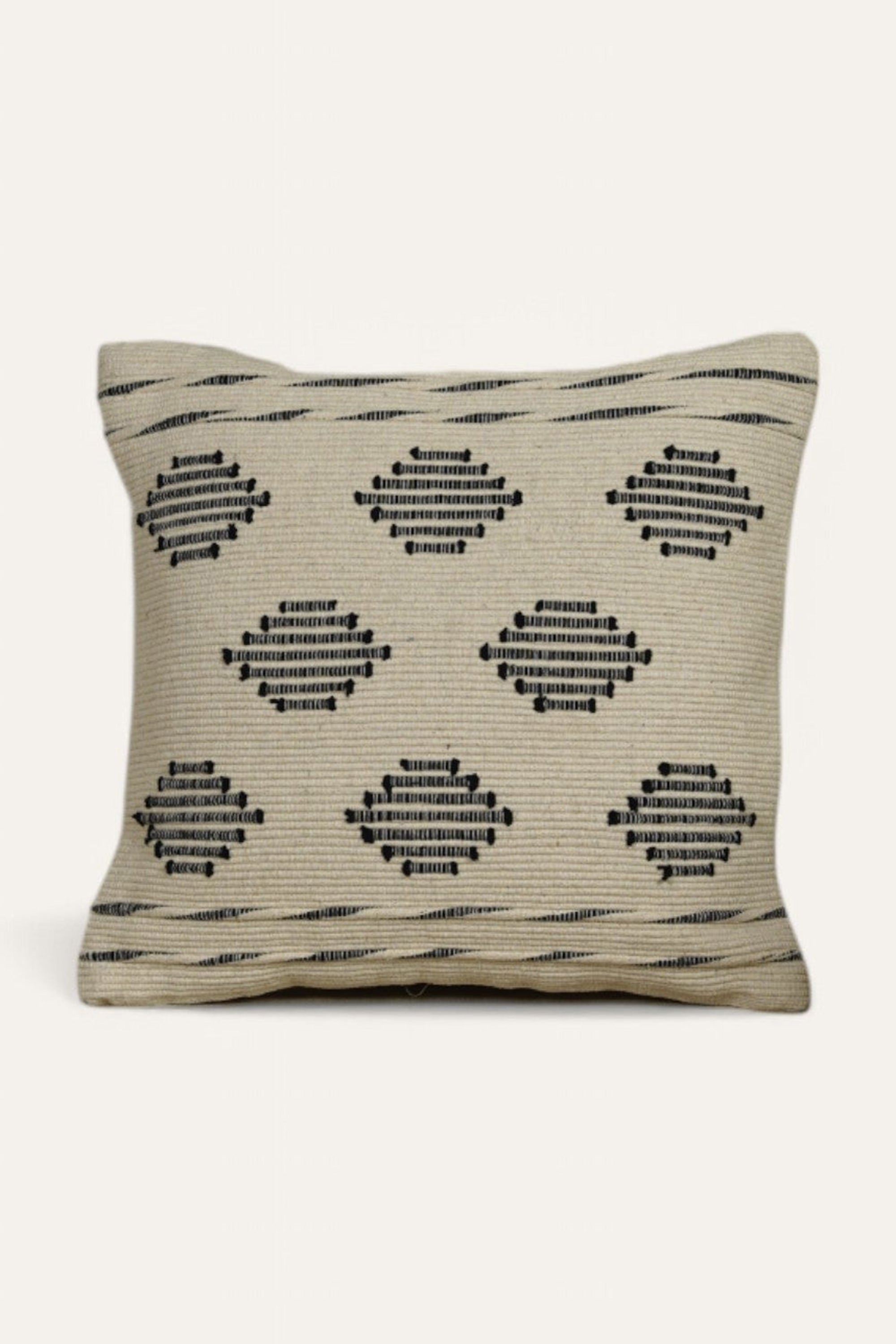 Cotton Dhurrie Cushion with Embroidered Detailing