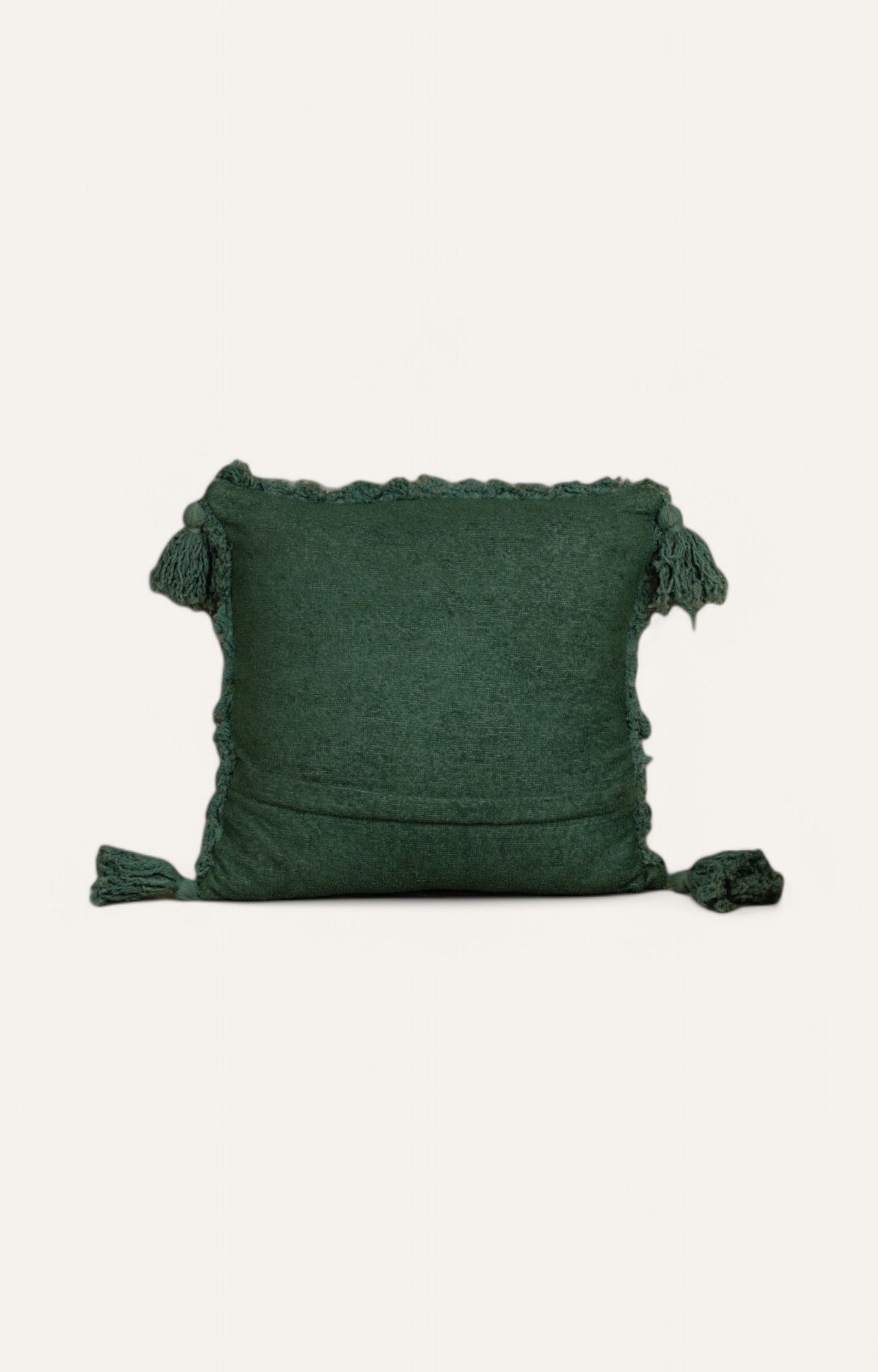 Green Tufted Cushion with Tassel Detailing