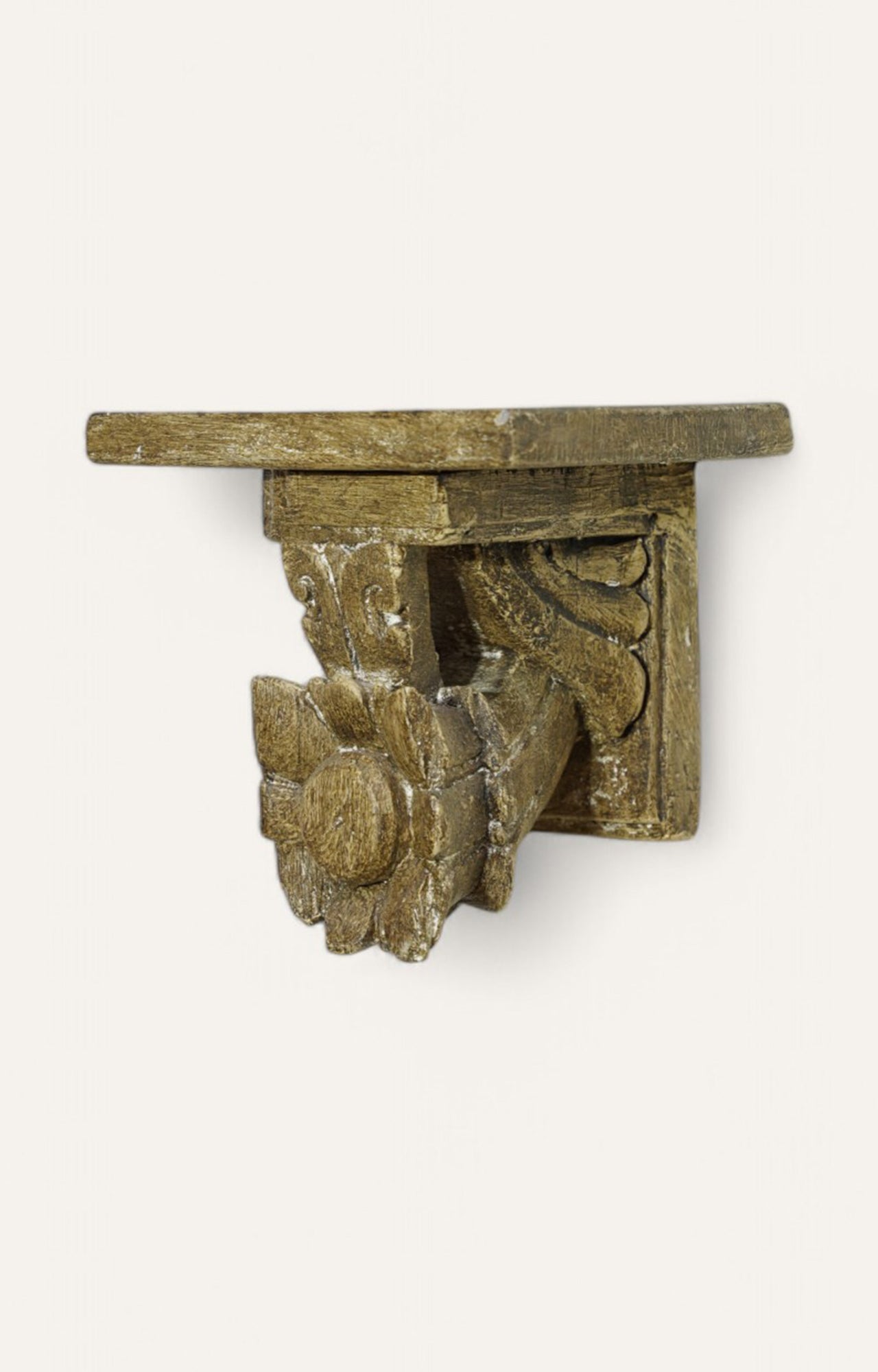 Vintage Wooden Floral Carved Wall Bracket