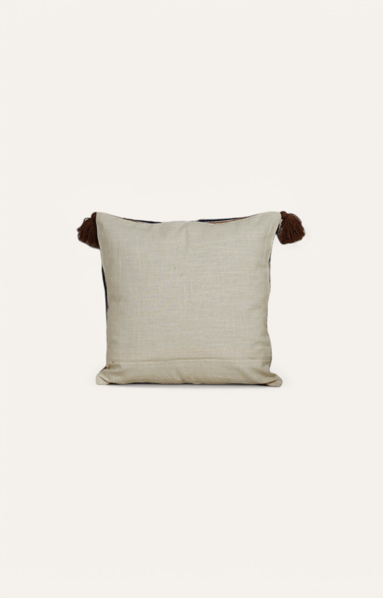 Handcrafted Geometric Embroidered Cushion with Tassels