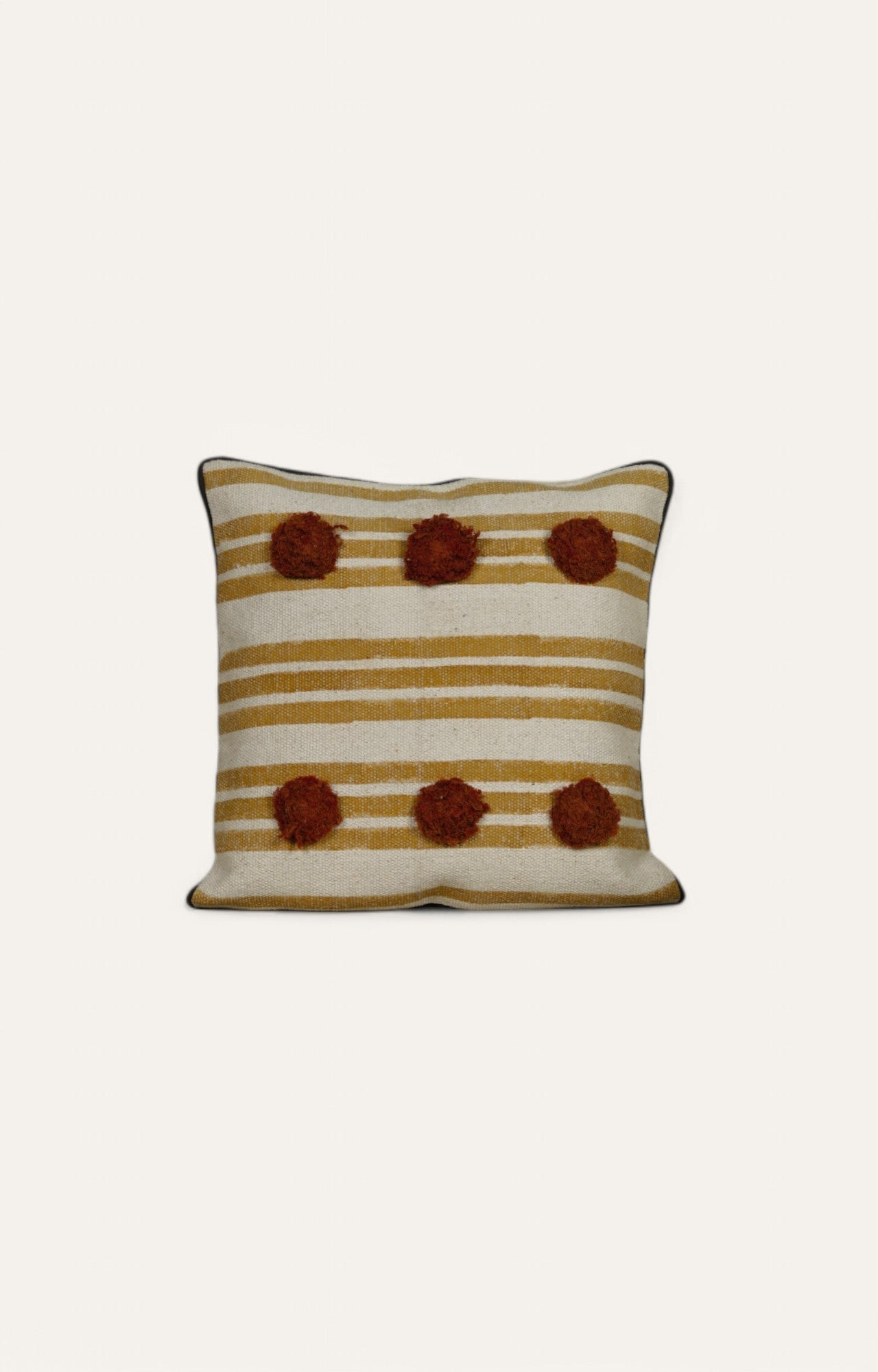 Striped Cushion with Textured Pom-Poms