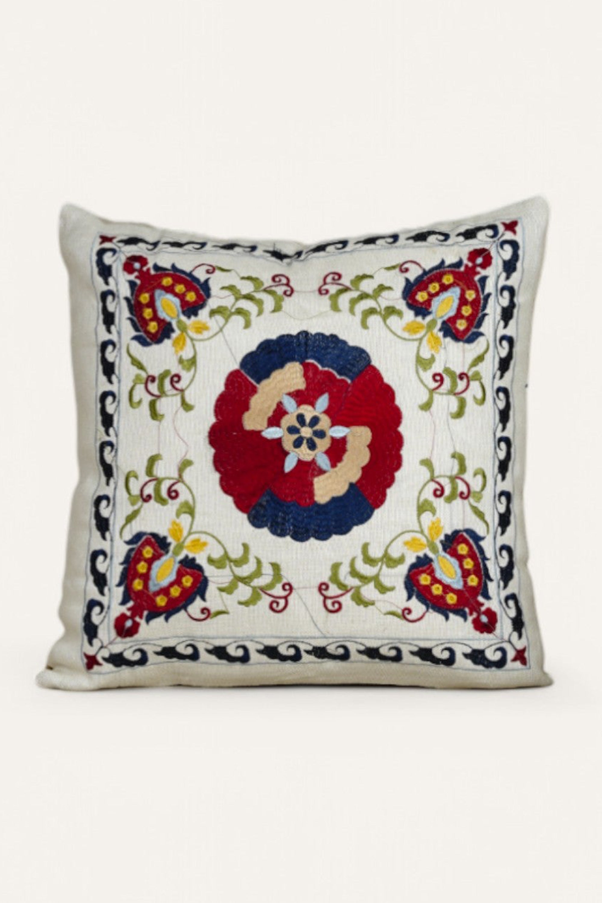 Hand-Embroidered Floral Cushion